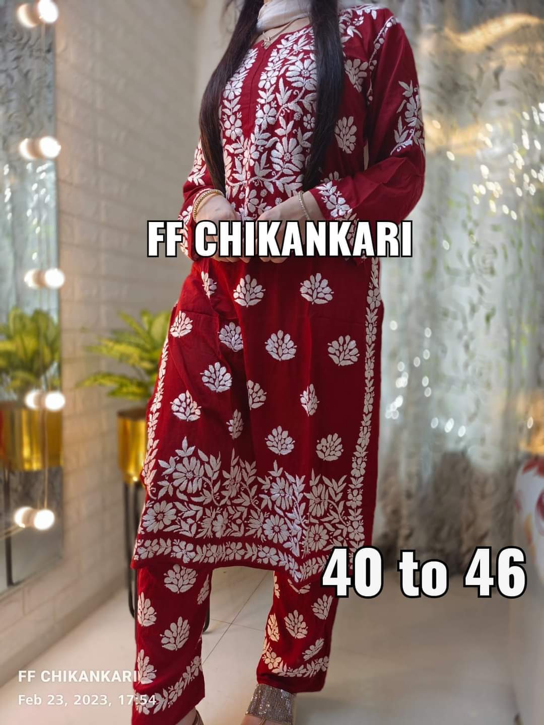 MAROON Women Embroidery Chikankari Kurti Plazzo set