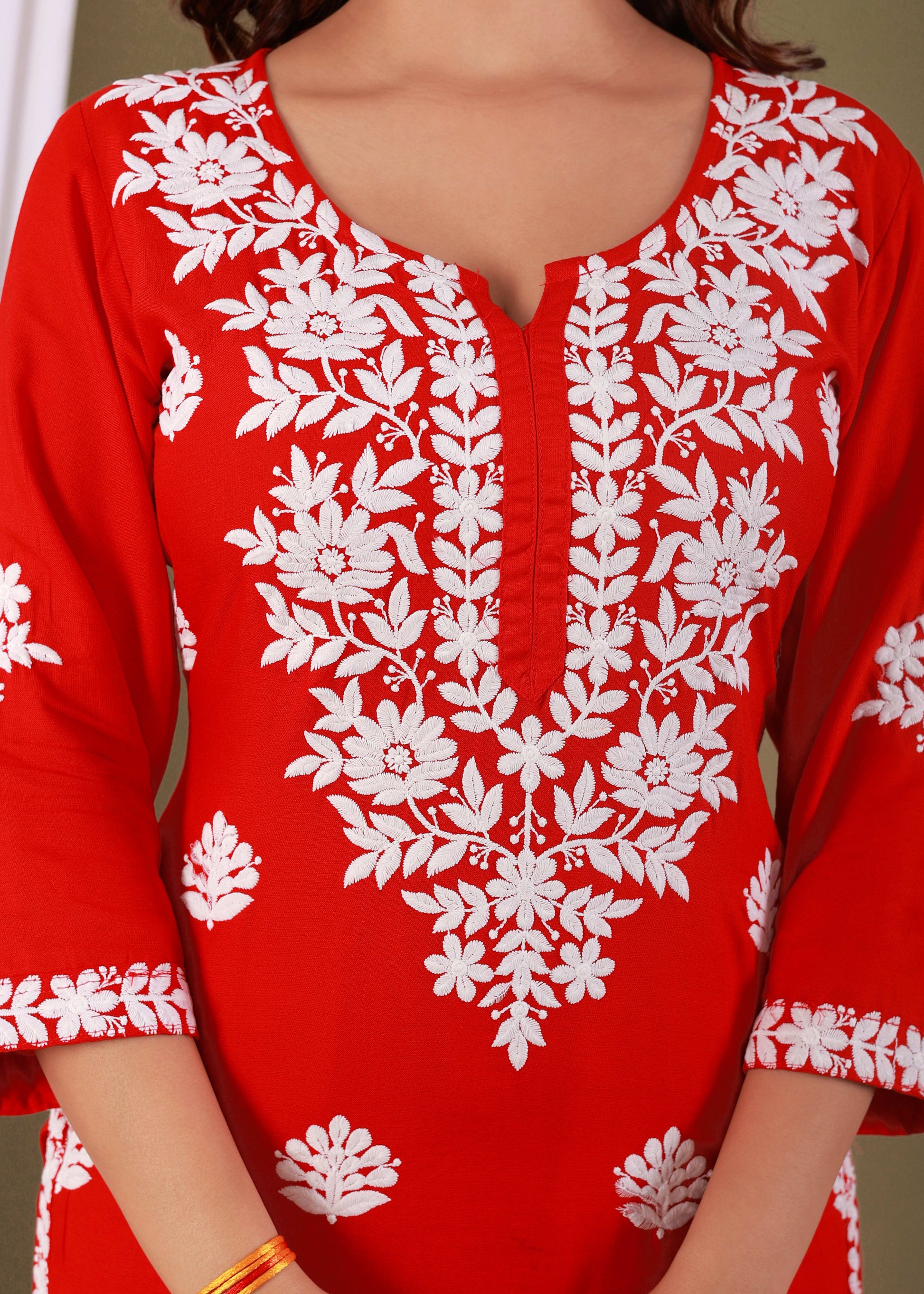 Red Exclusive Modal Kurti With The Plazzo Chikankari Fabric For Women