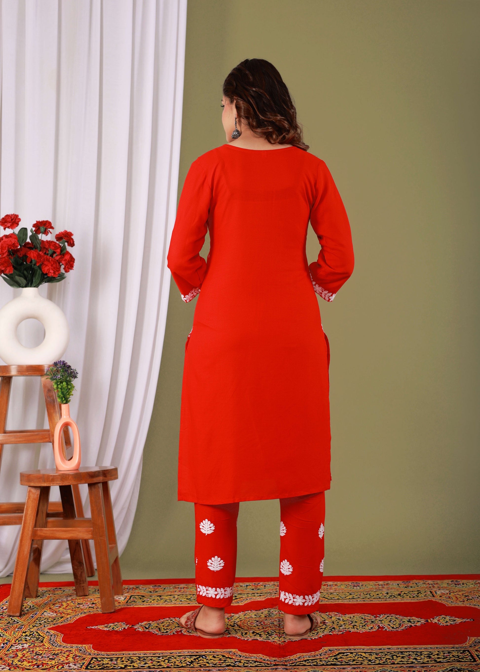 Red Exclusive Modal Kurti With The Plazzo Chikankari Fabric For Women