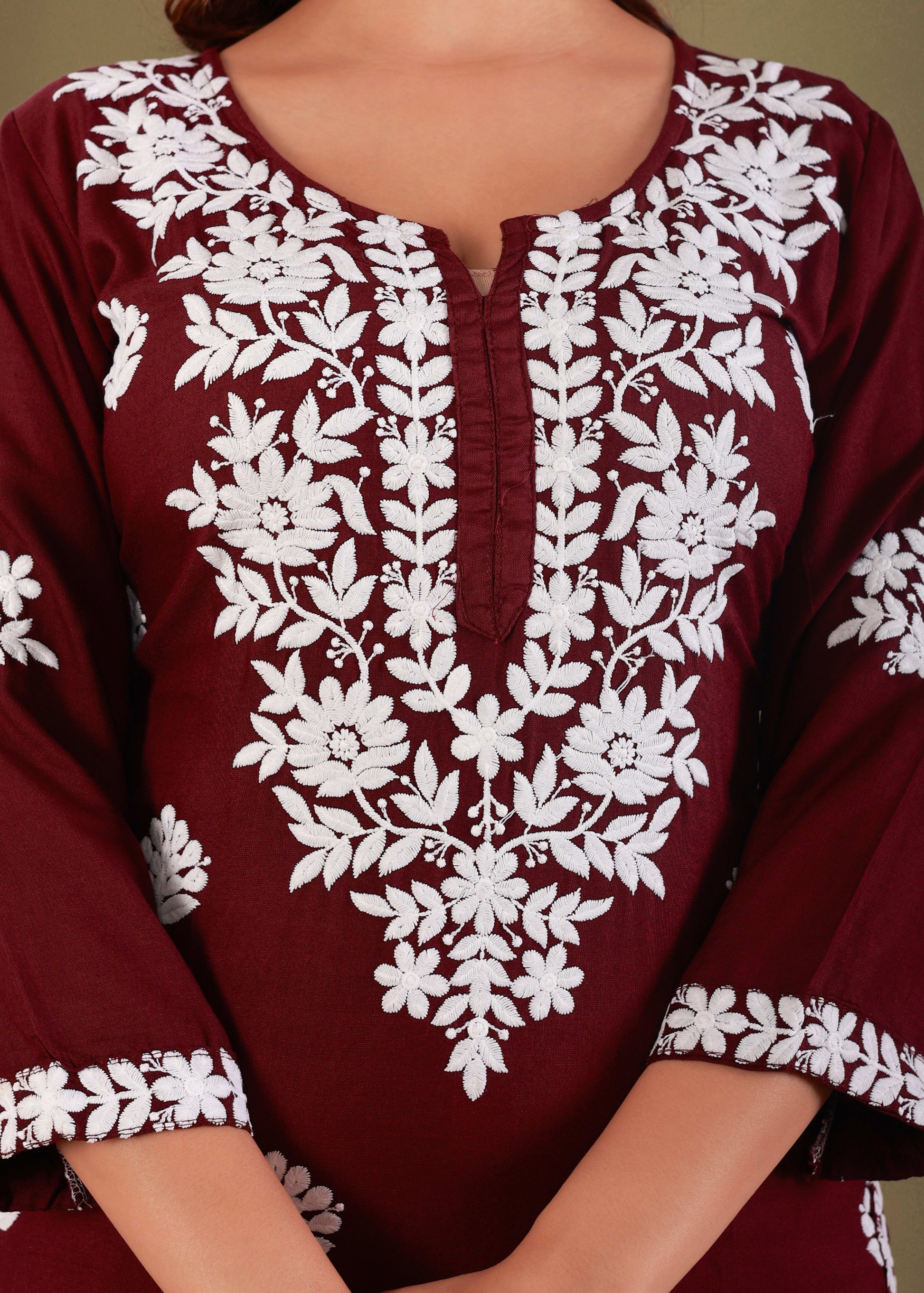 Wine Exclusive Modal Kurti With The Plazzo Chikankari Fabric For Women