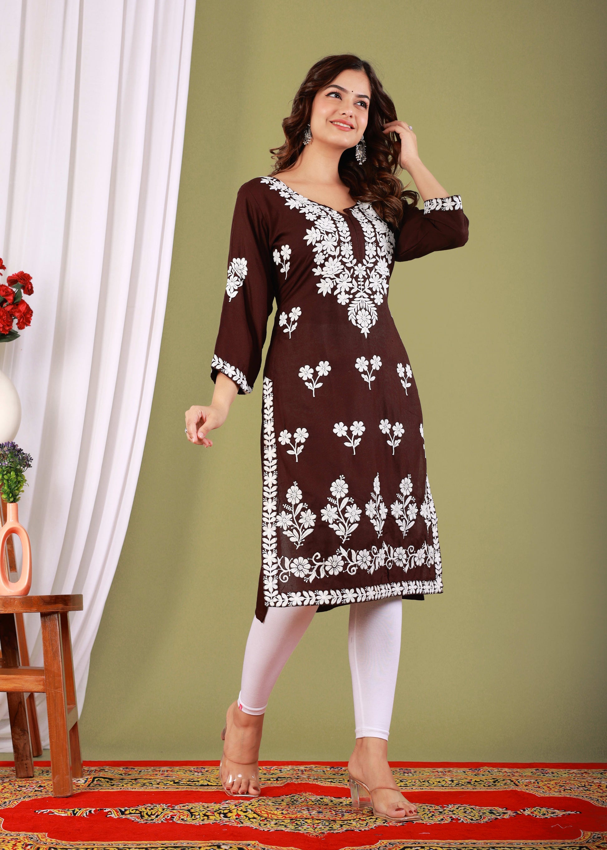 Brown Primum Modal Kurta  For Women