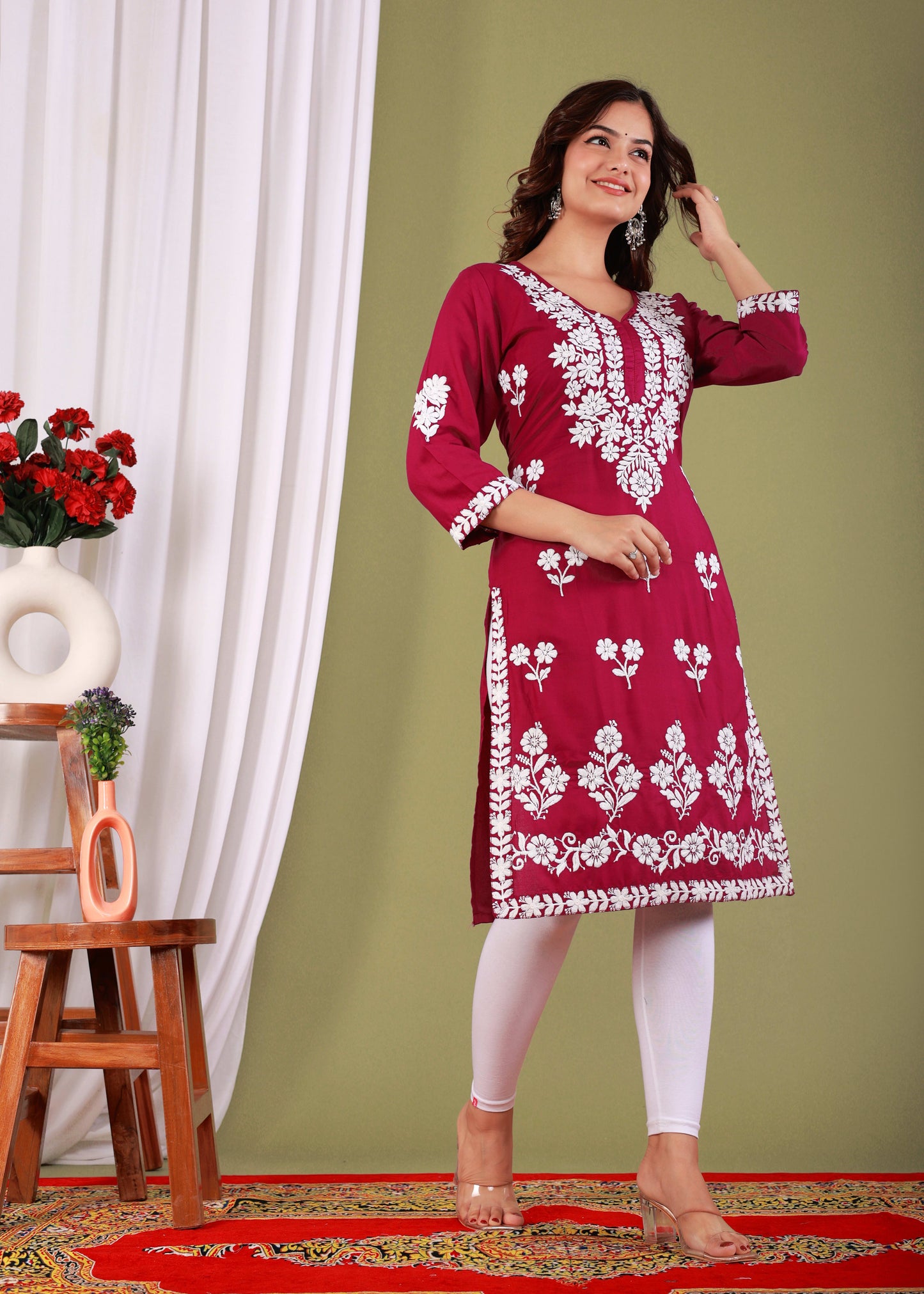Maroon Primum Modal Kurta  For Women
