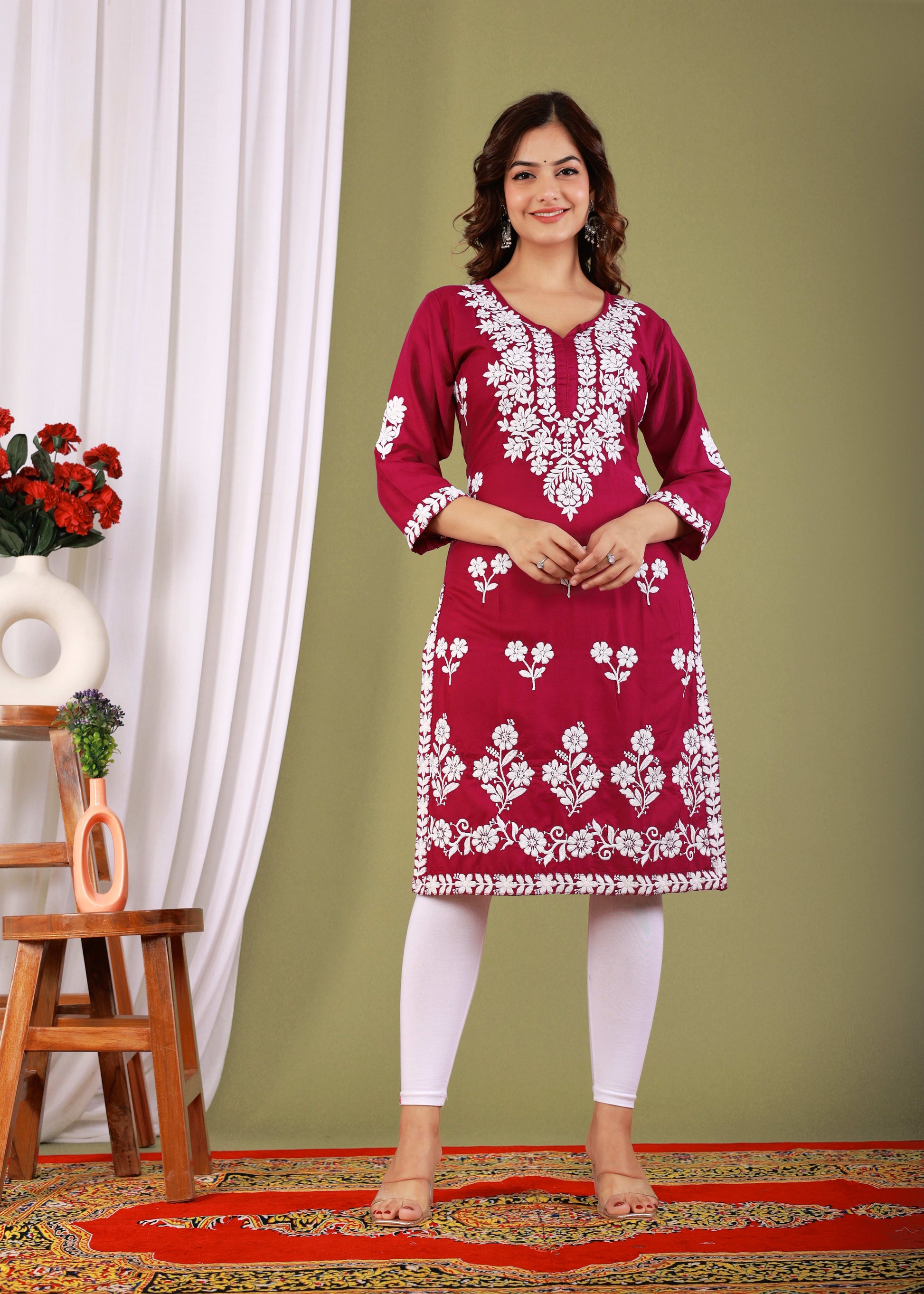 Maroon Primum Modal Kurta  For Women