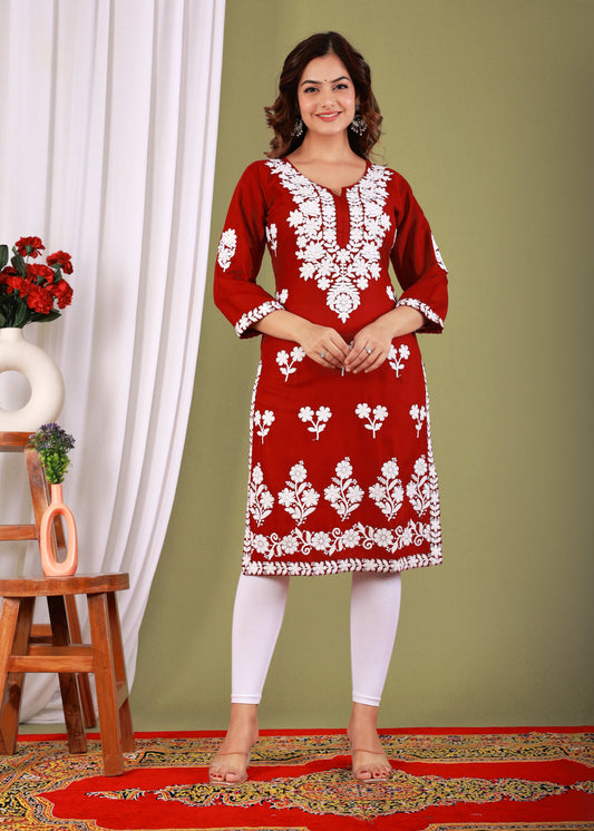 Red Primum Modal Kurta  For Women