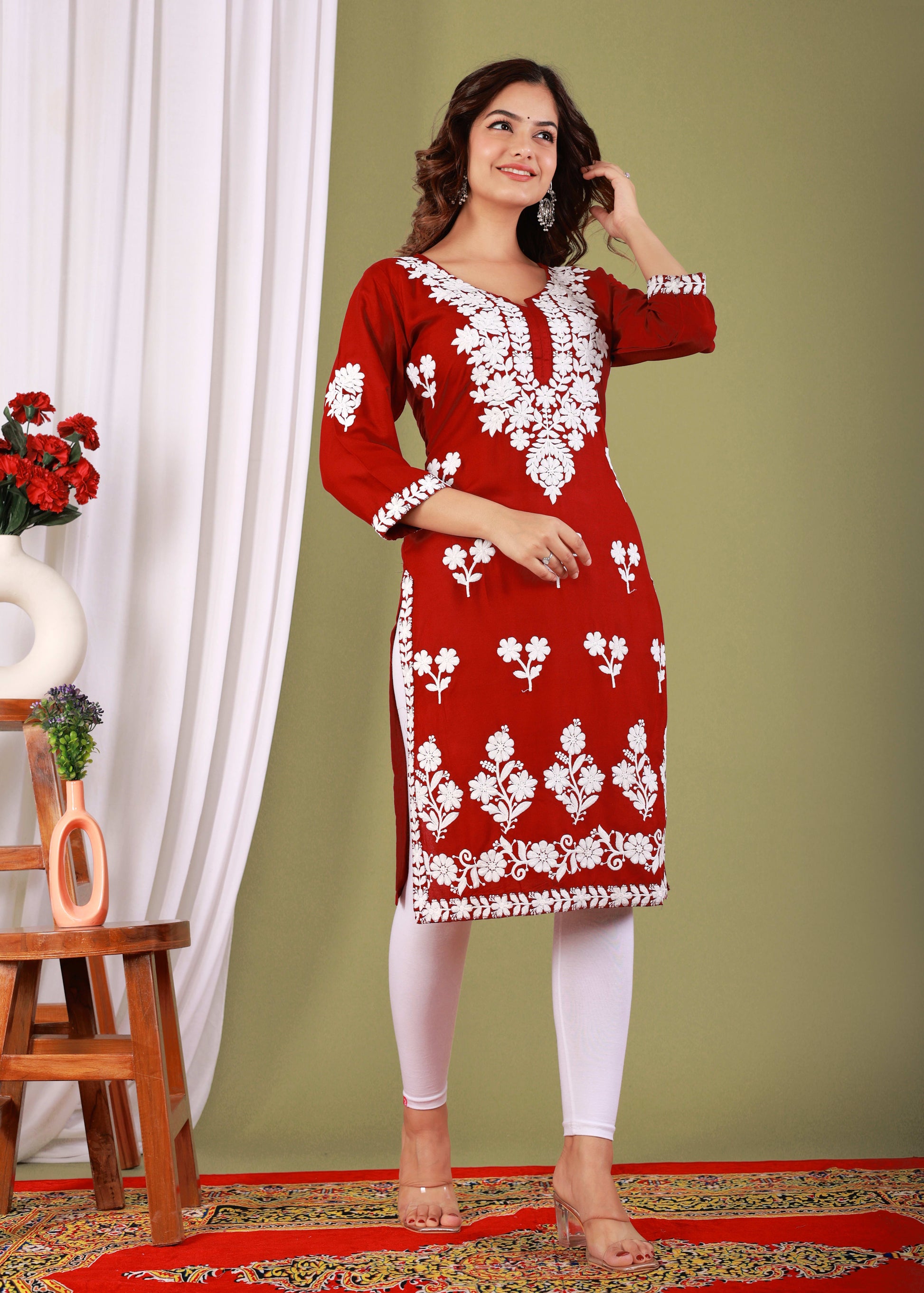 Red Primum Modal Kurta  For Women