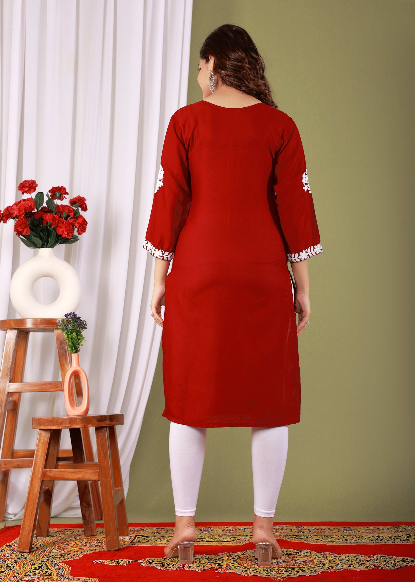 Red Primum Modal Kurta  For Women