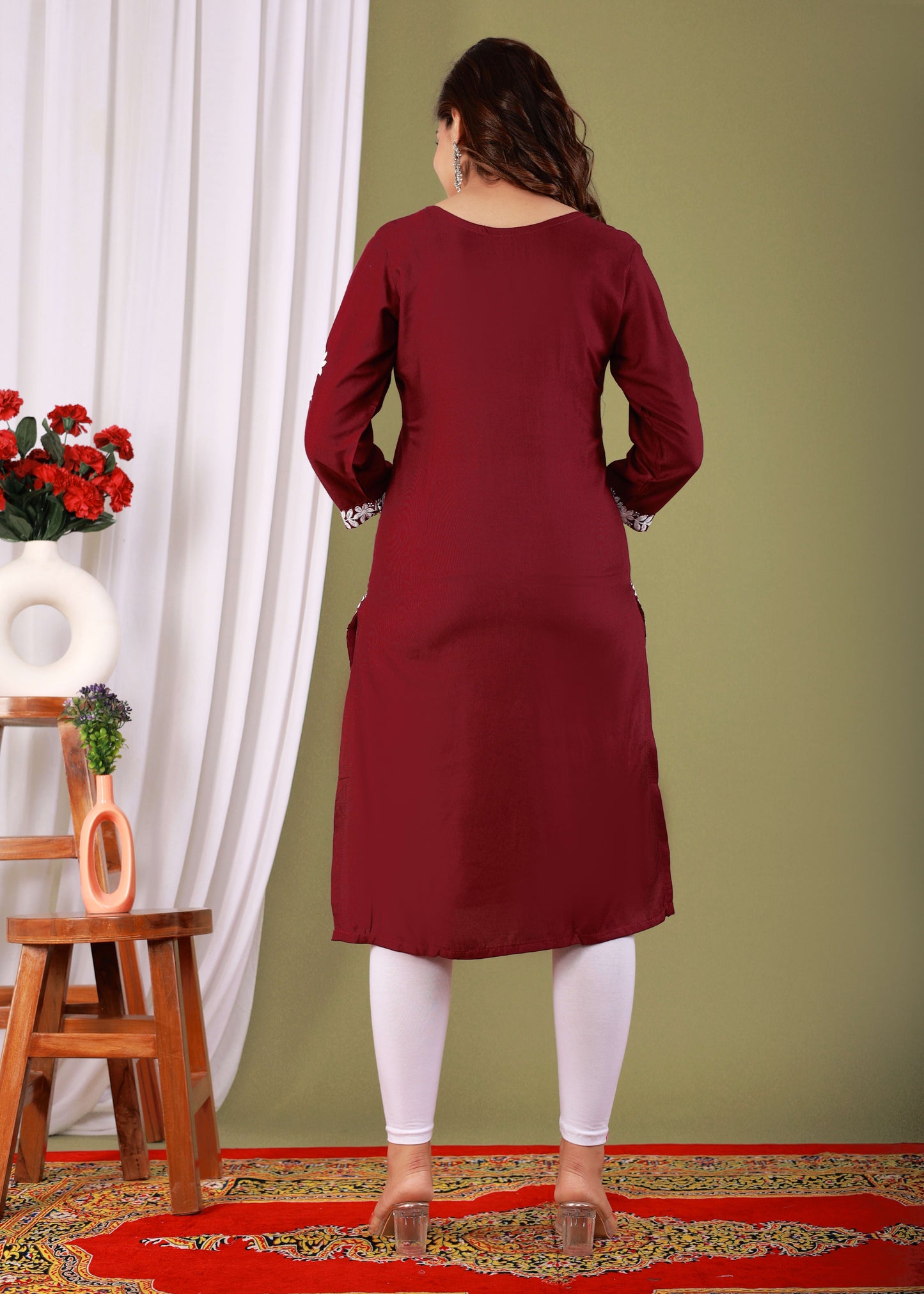 Wine Primum Modal Kurta  For Women