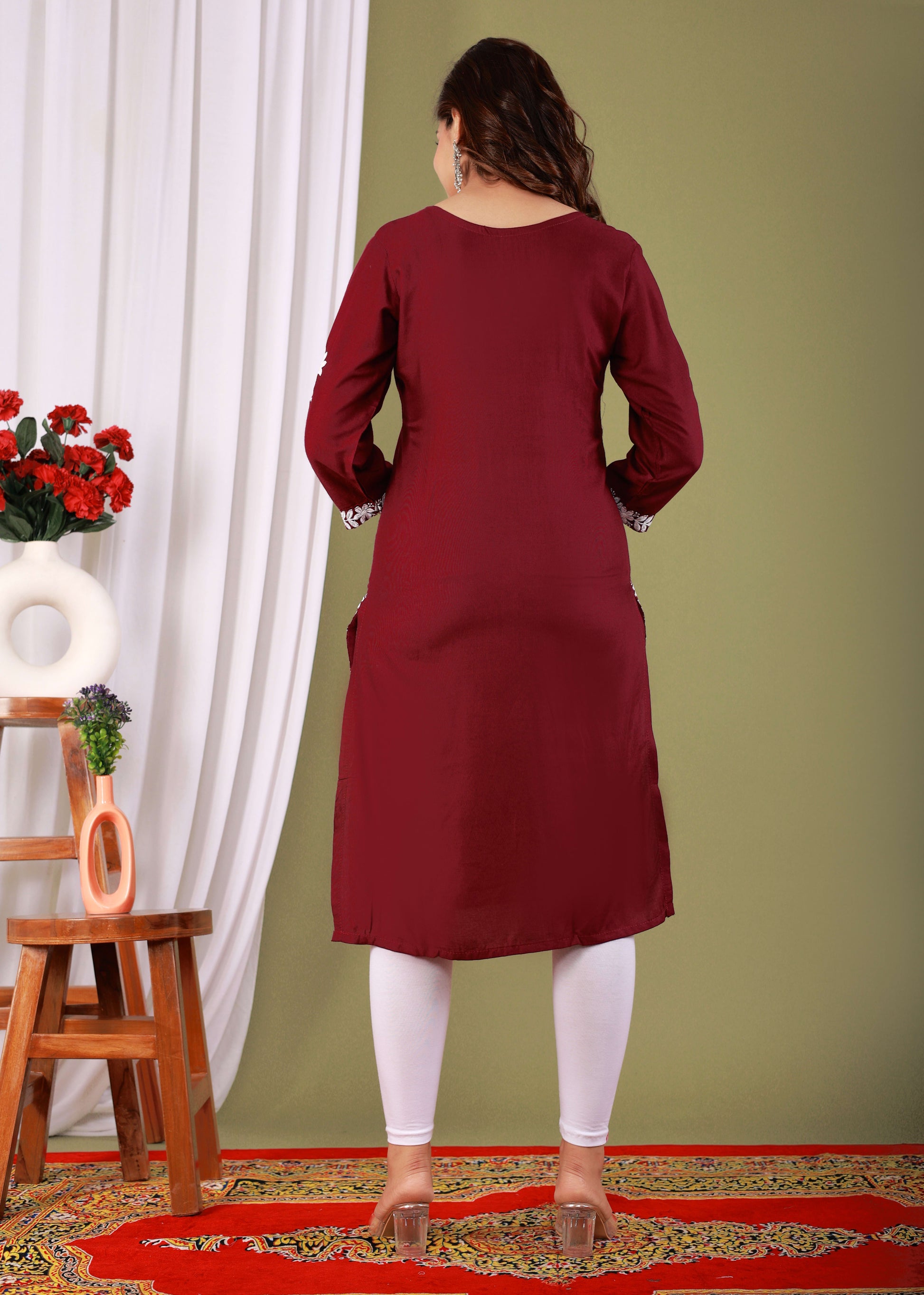 Wine Primum Modal Kurta  For Women