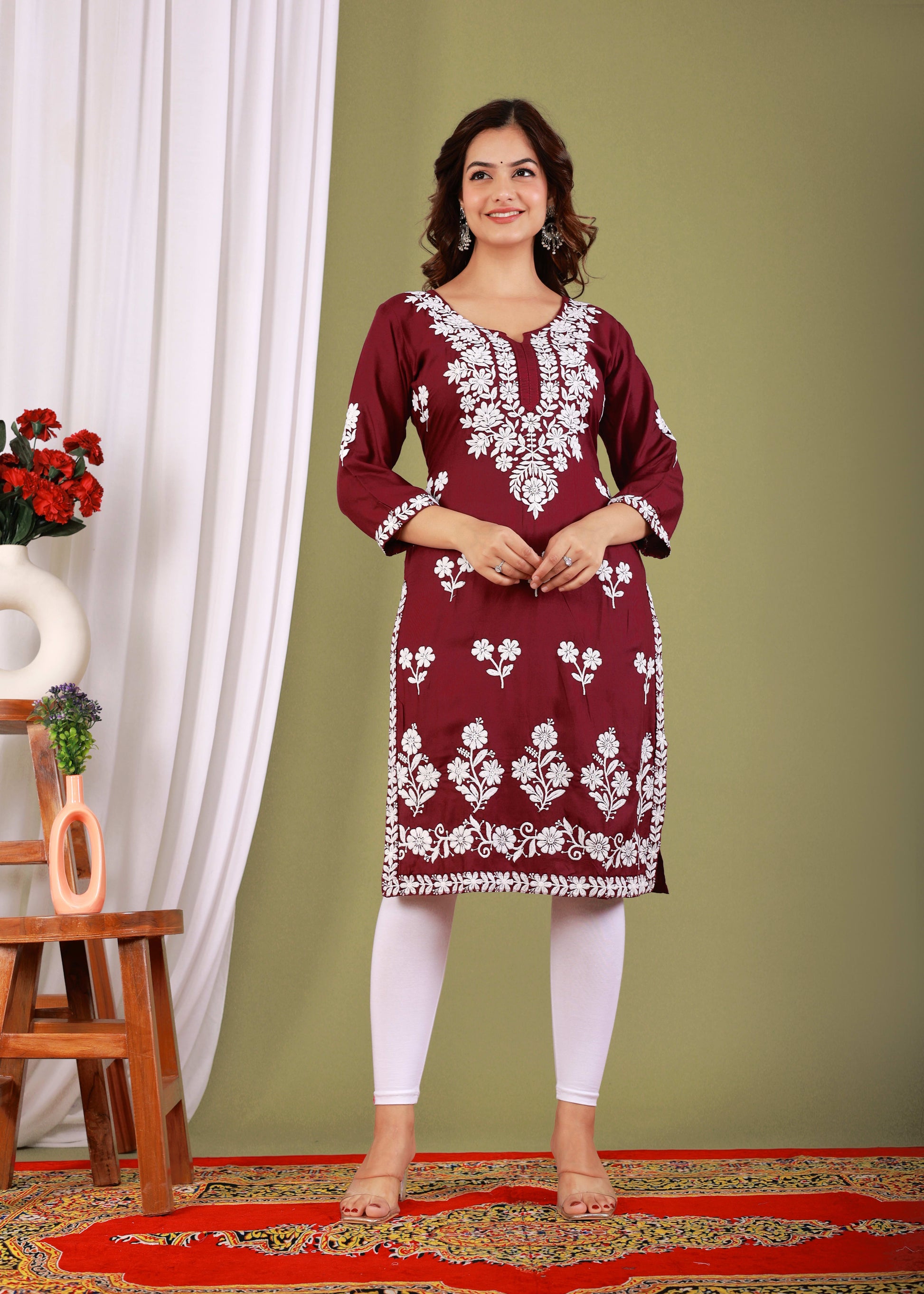 Wine Primum Modal Kurta  For Women