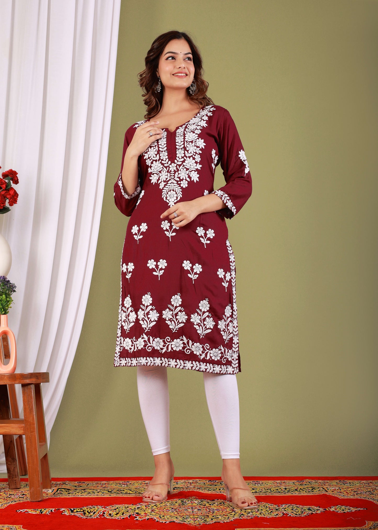 Wine Primum Modal Kurta  For Women