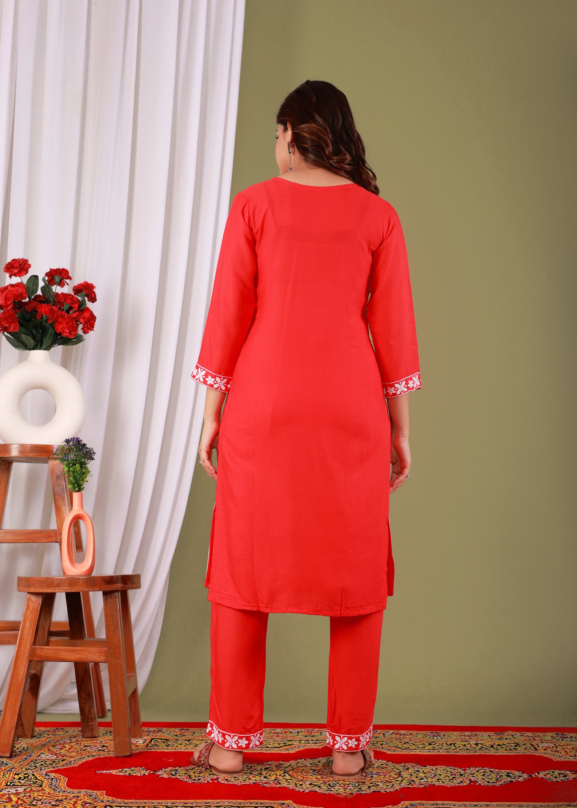 Gajari Rayon Embroidered Kurta, Pant With Dupatta Set For Women