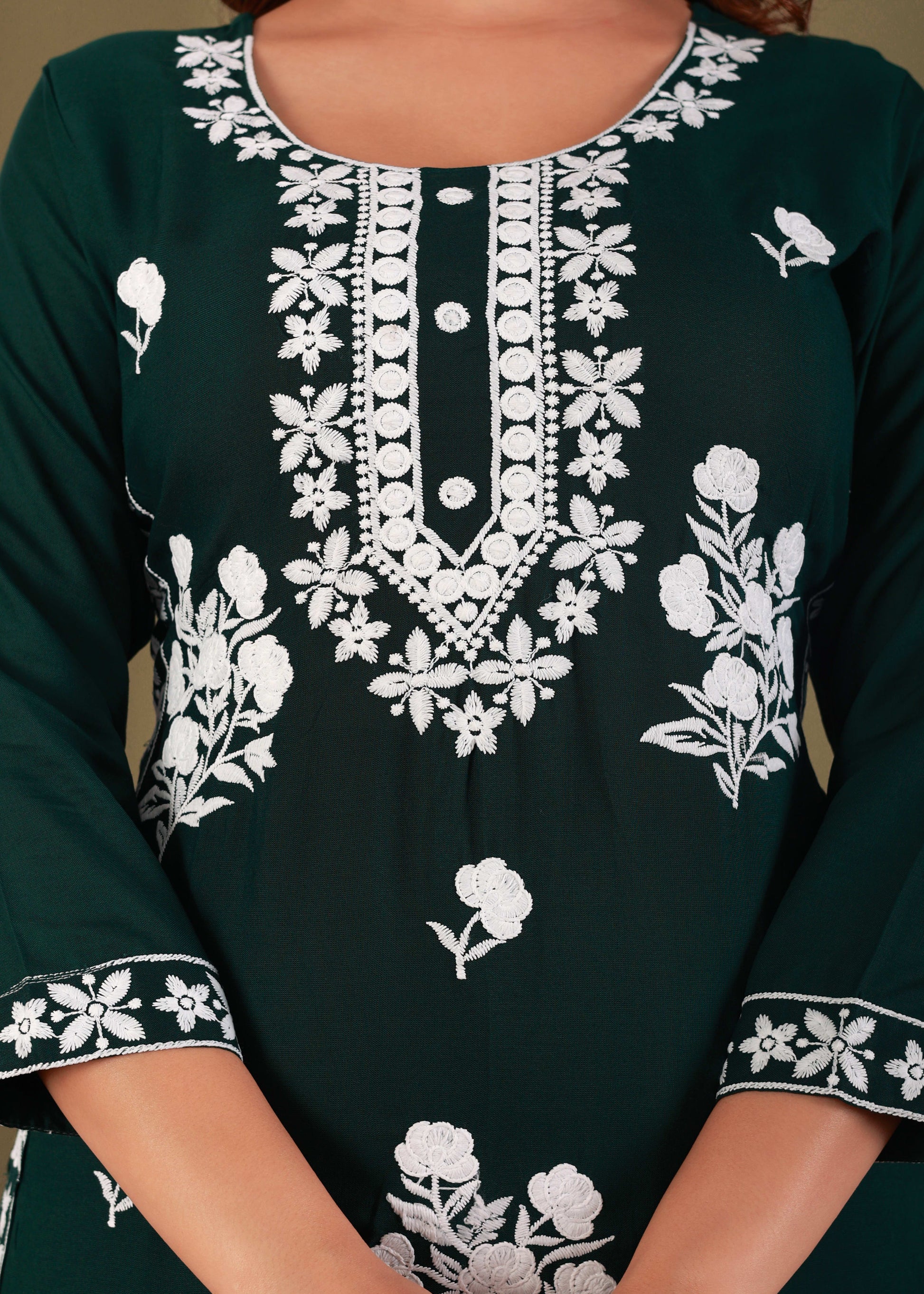 Green Rayon Embroidered Kurta, Pant With Dupatta Set For Women