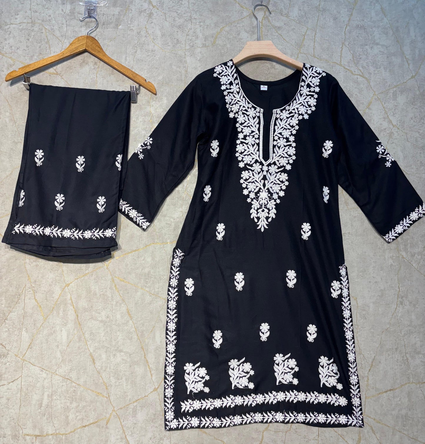 BLACK Chikankari Kurti Set online at best price