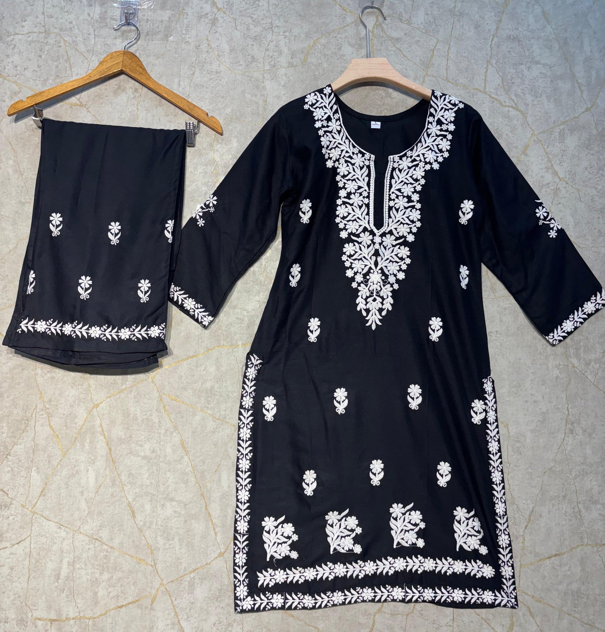 BLACK Chikankari Kurti Set online at best price