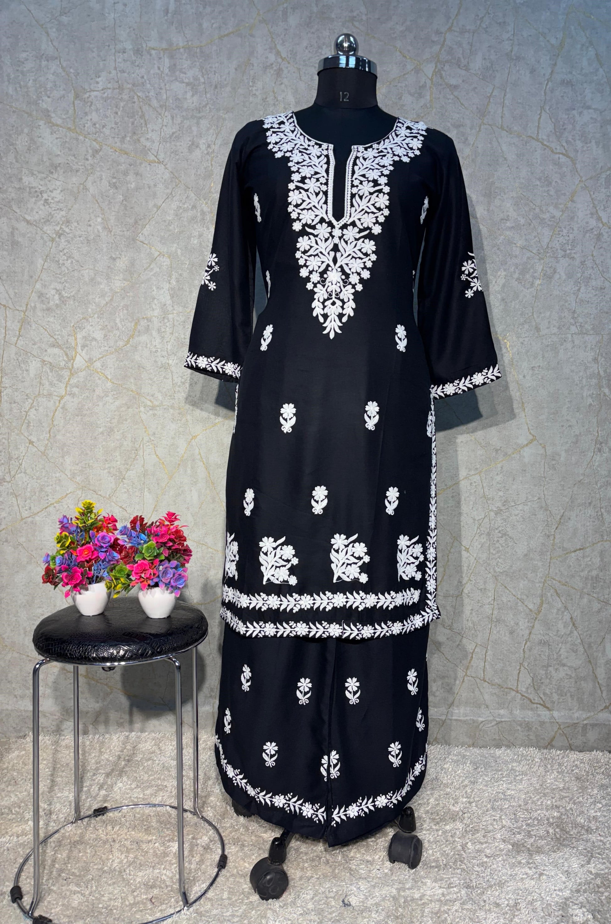 BLACK Chikankari Kurti Set online at best price