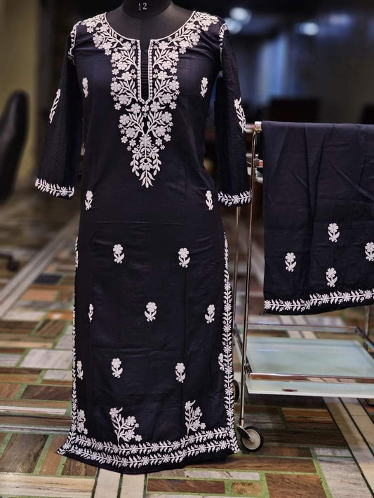 BLACK Chikankari Kurti Set online at best price
