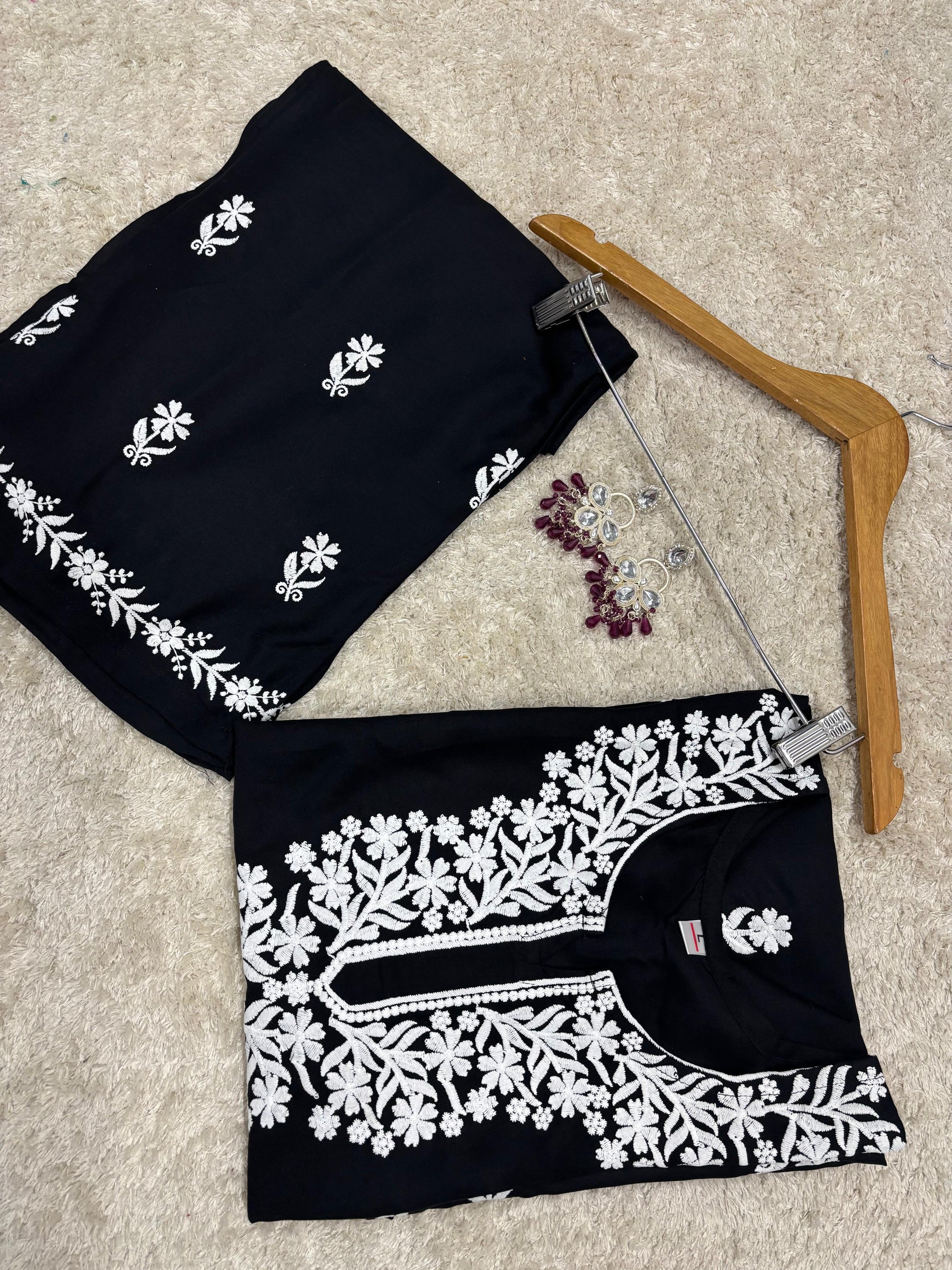 BLACK Chikankari Kurti Set online at best price