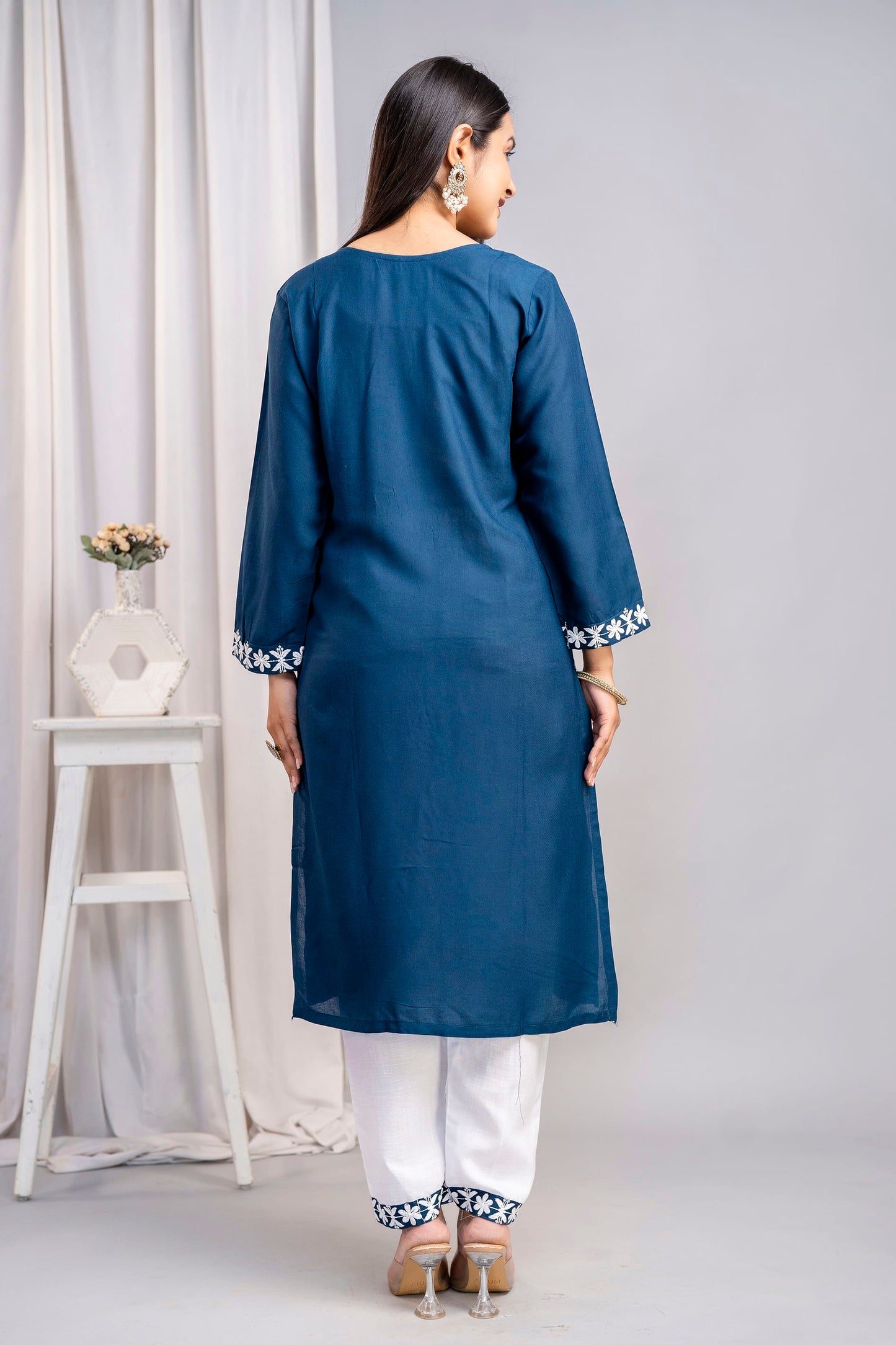 D BLUE Elegant Embroidered Kurta Set with Dupatta for Women