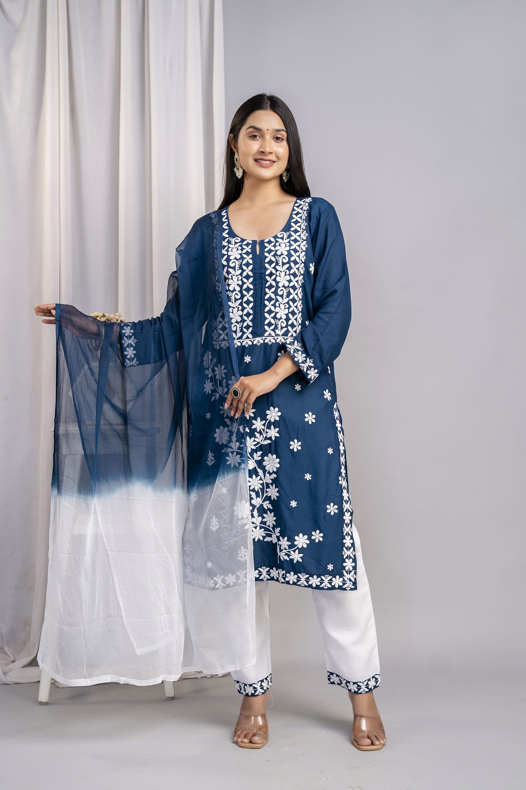 D BLUE Elegant Embroidered Kurta Set with Dupatta for Women
