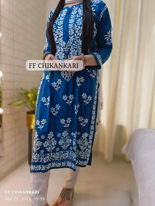 D BLUE Womens Indian Model Kurti Beautiful work Entice Wear