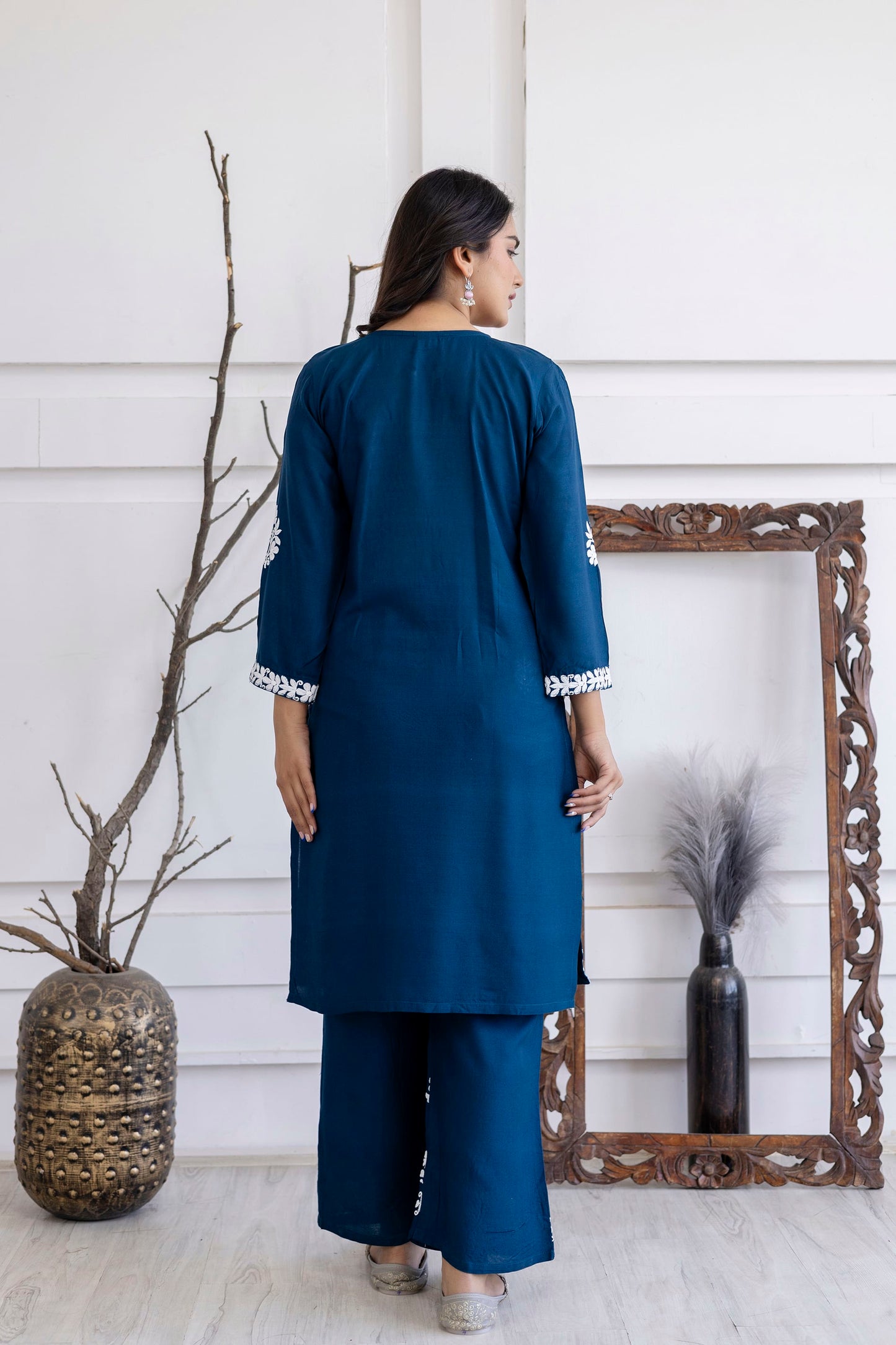 D BLUE  Women Rayon Embroidered Kurta Set