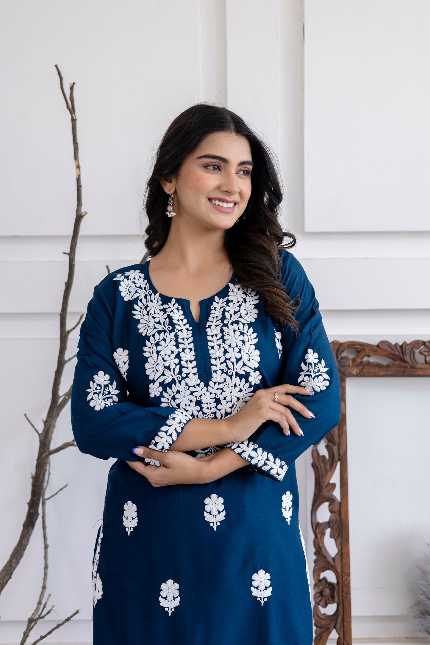 D BLUE  Women Rayon Embroidered Kurta Set