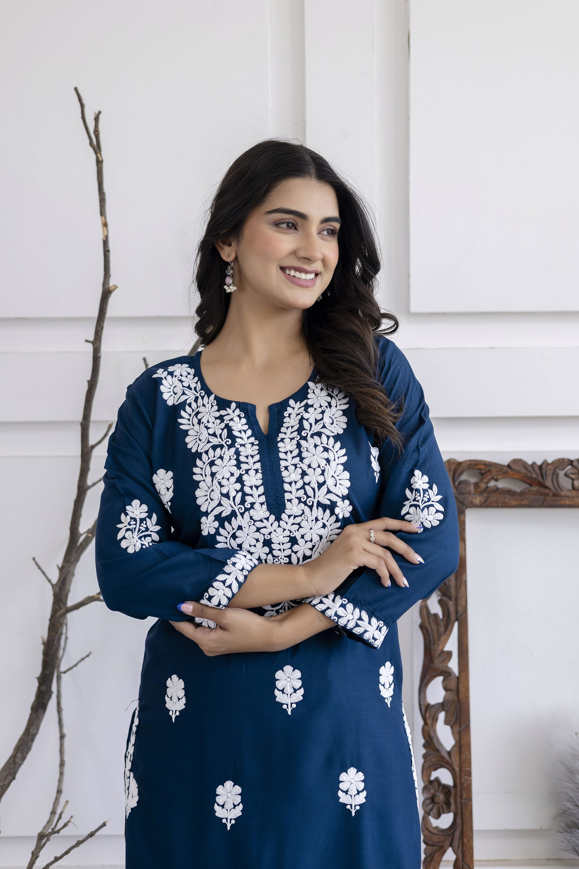 D BLUE  Women Rayon Embroidered Kurta Set