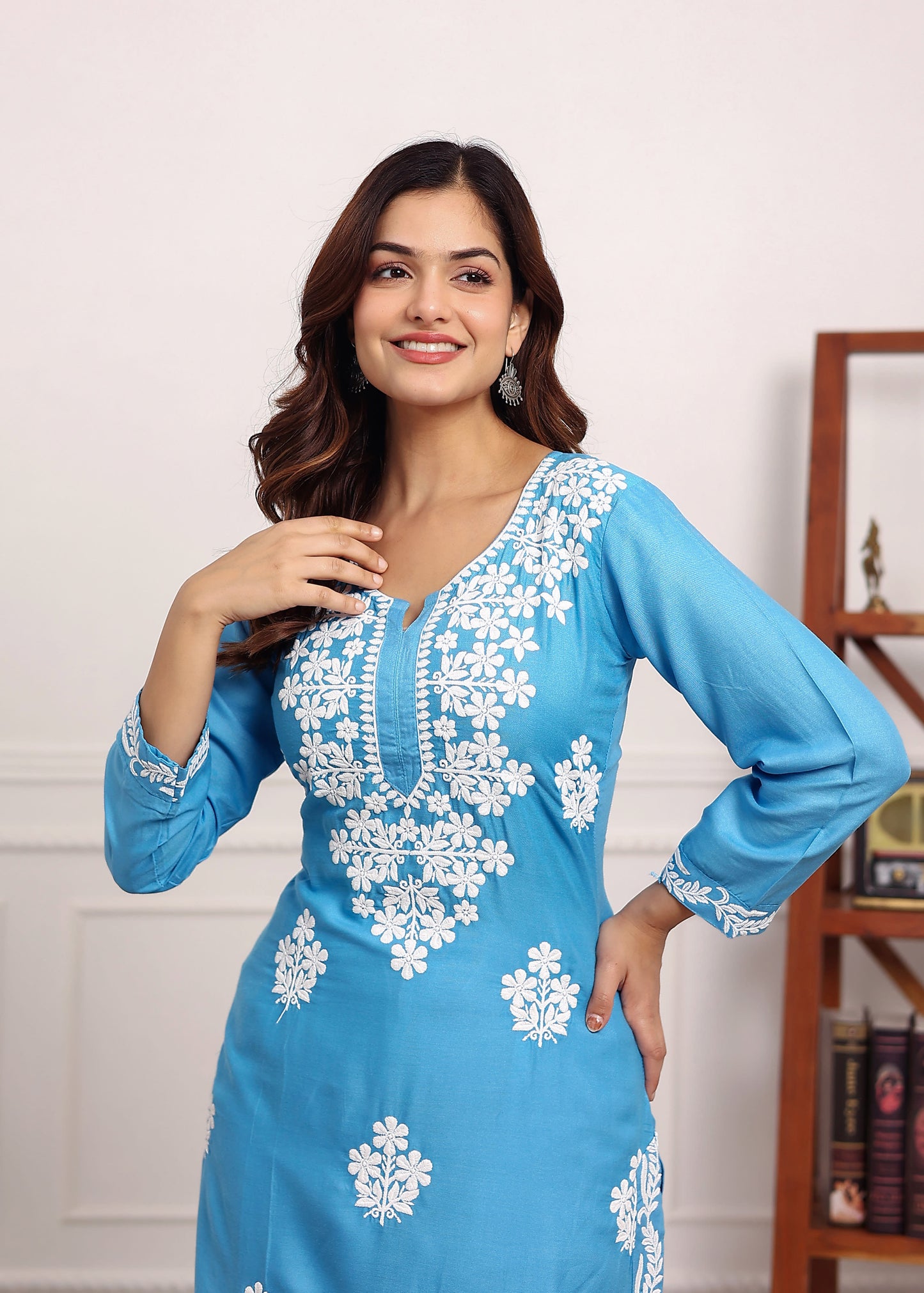 D SKY Chikan Kurta for Women Rayon Straight Chikankari Kurti And White Plazo Set