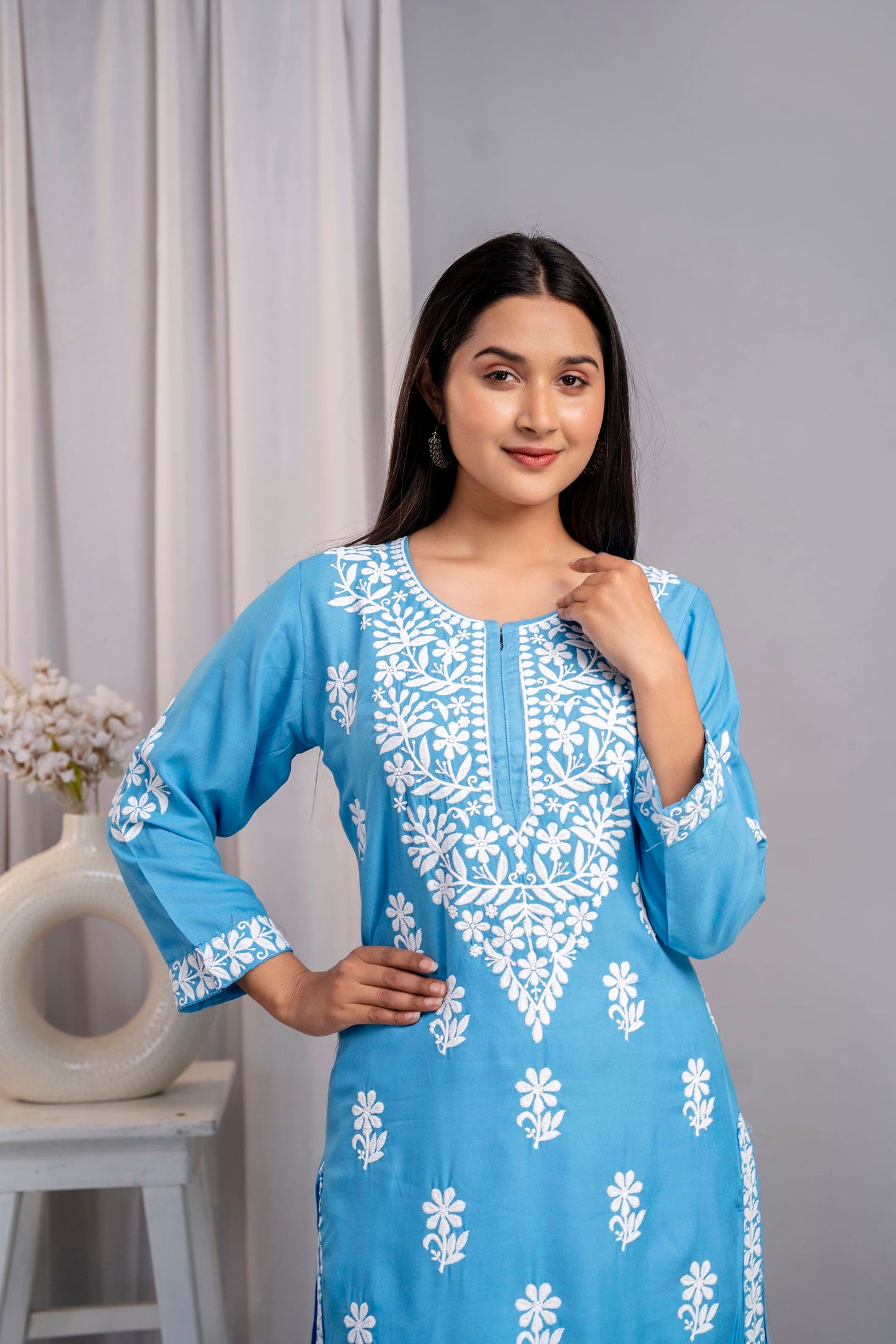D SKY Chikankari Kurti and Plazzo Set for Girls and Women (Modal Kurti)