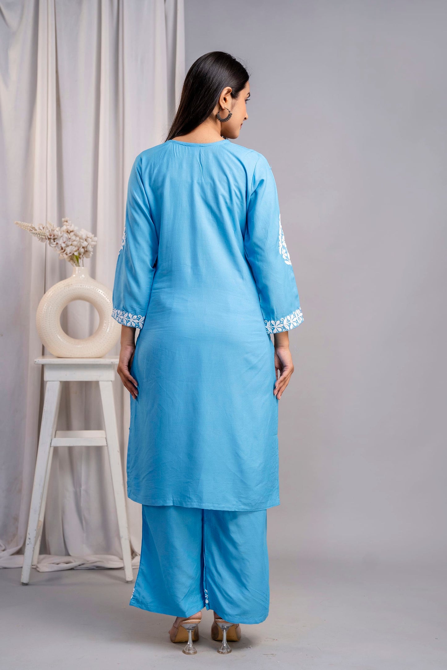 D SKY Chikankari Kurti and Plazzo Set for Girls and Women (Modal Kurti)