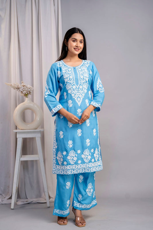 D SKY Chikankari Kurti and Plazzo Set for Girls and Women (Modal Kurti)