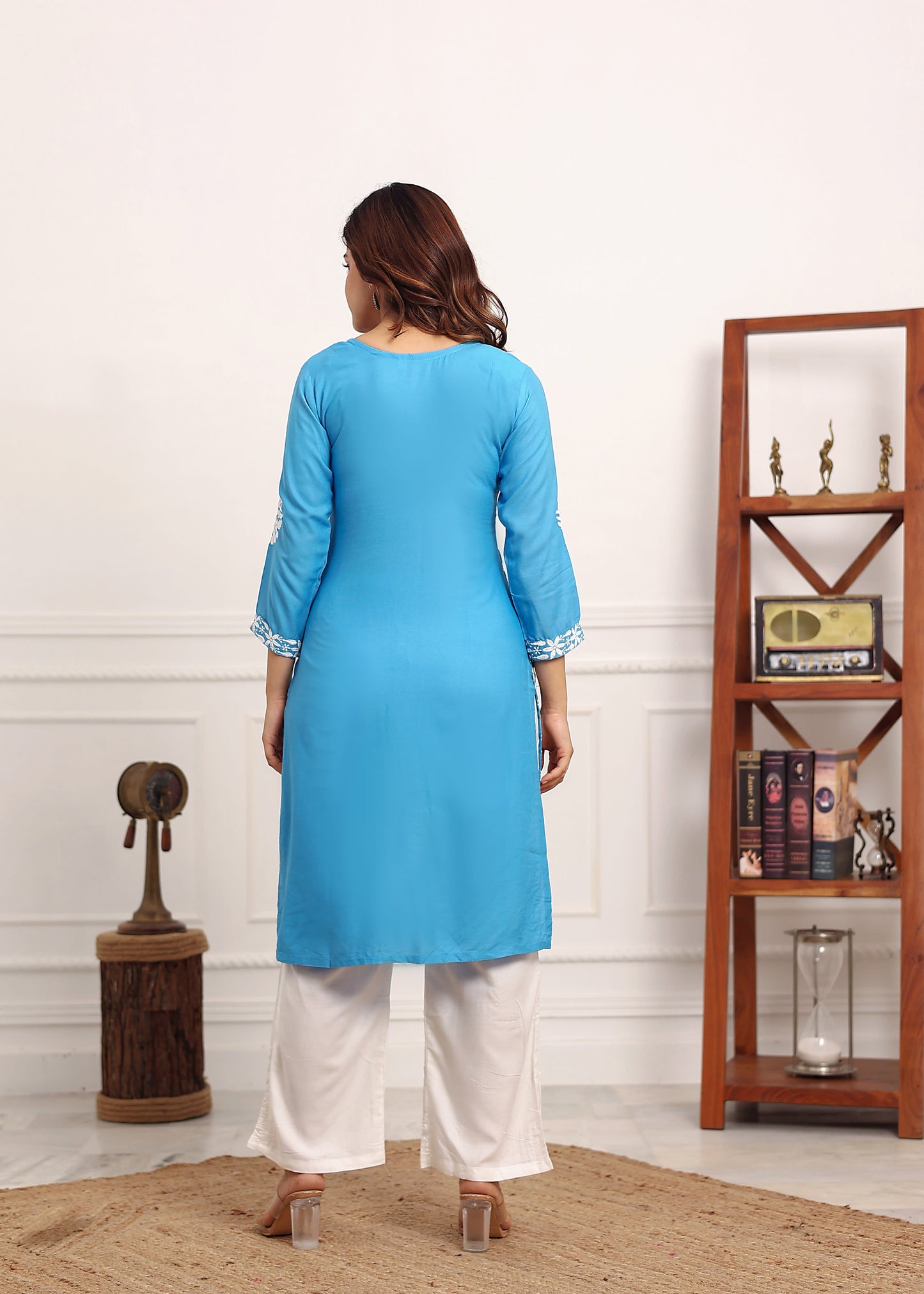 D SKY Elegant Chikankari Below Knee Length Kurti Plazo Set Perfect For All Occasion