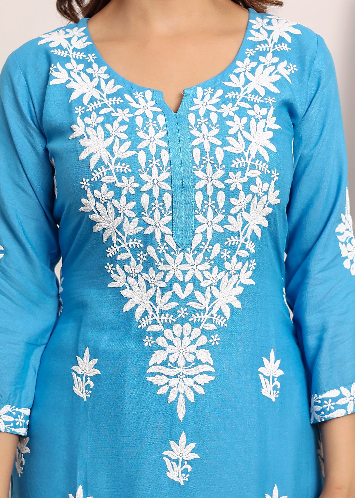 D SKY Elegant Chikankari Below Knee Length Kurti Plazo Set Perfect For All Occasion