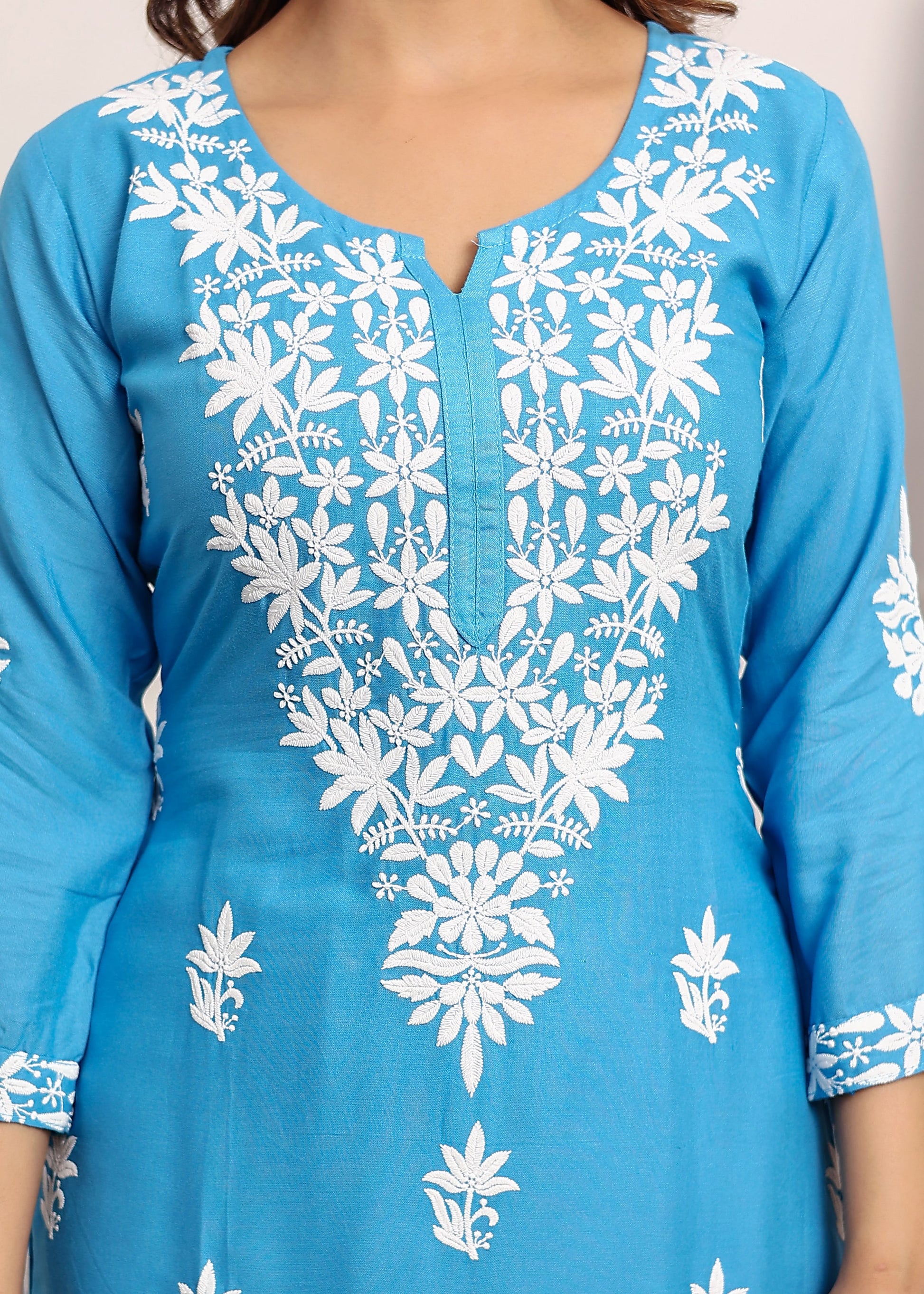 D SKY Elegant Chikankari Below Knee Length Kurti Plazo Set Perfect For All Occasion