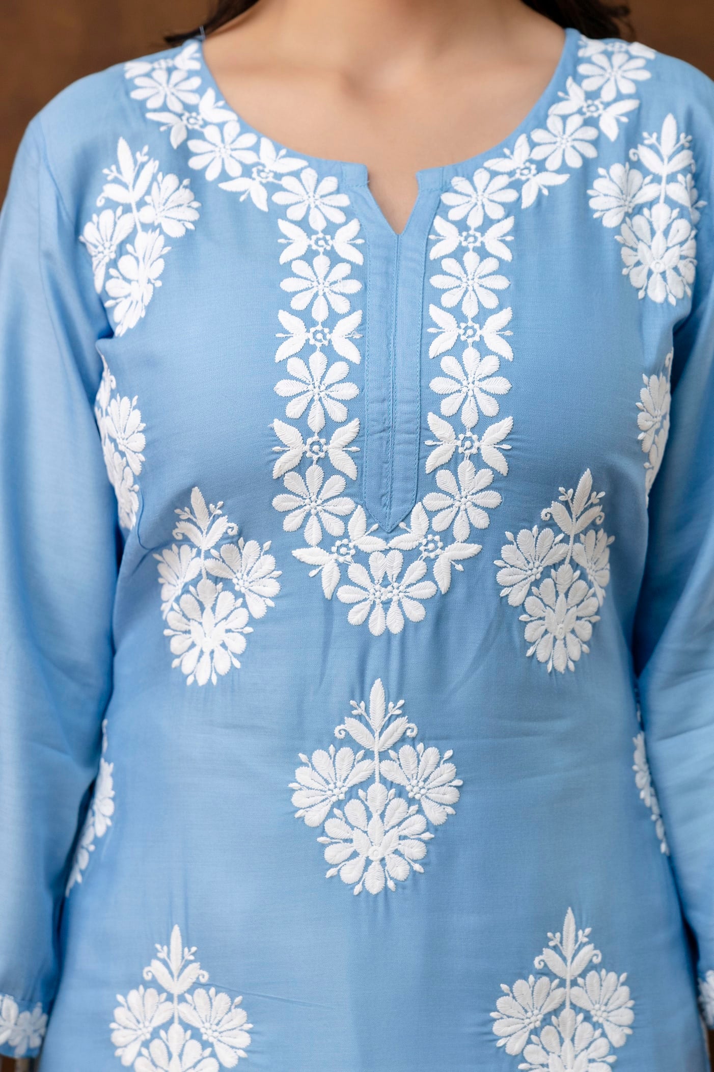 D SKY Floral Embroidered Round Neck Chikankari Straight Kurta with Palazzos