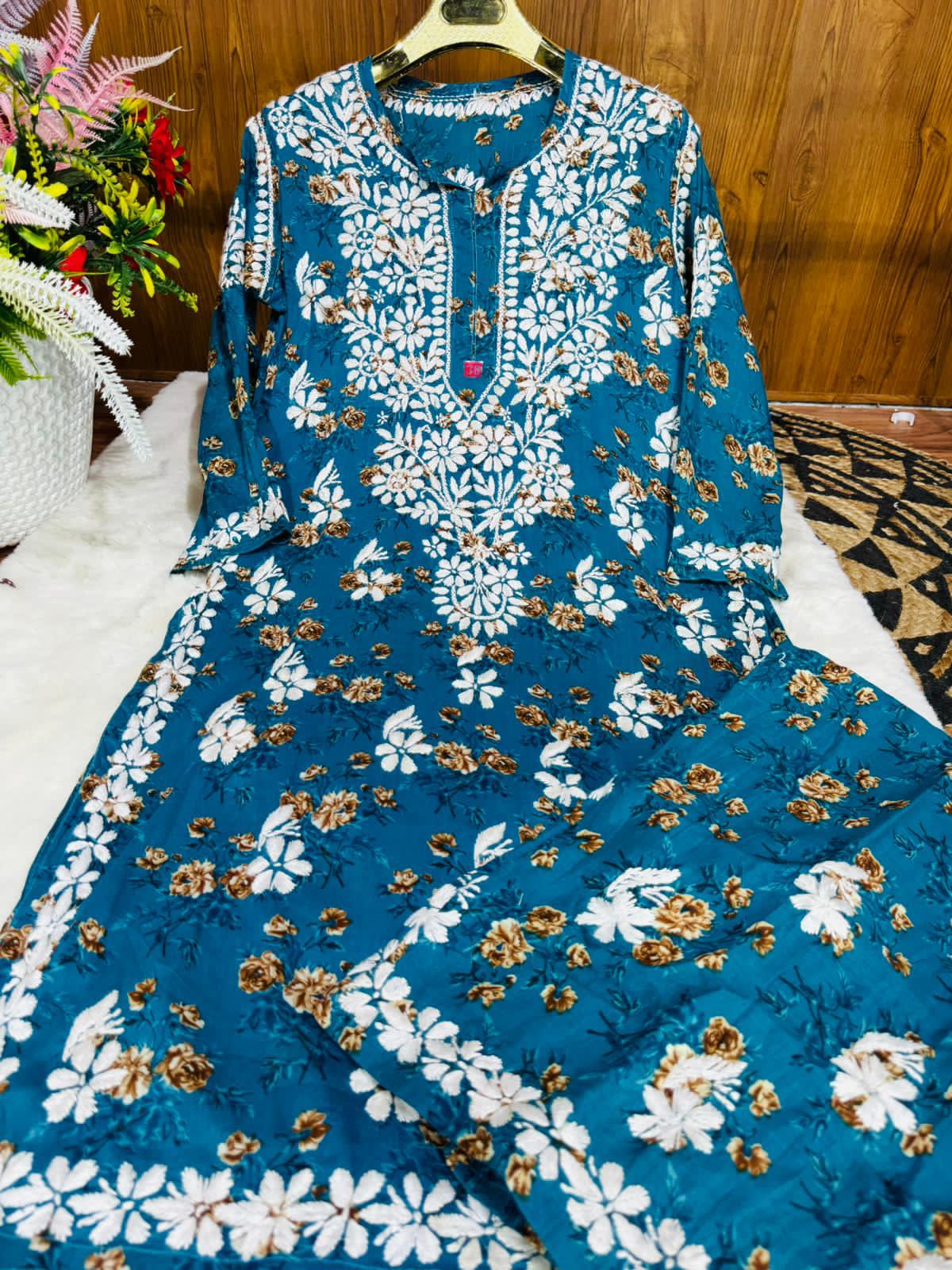 D SKY Lucknowi Chikankari Premium Mal Mal Latest Print Design Plazo Set