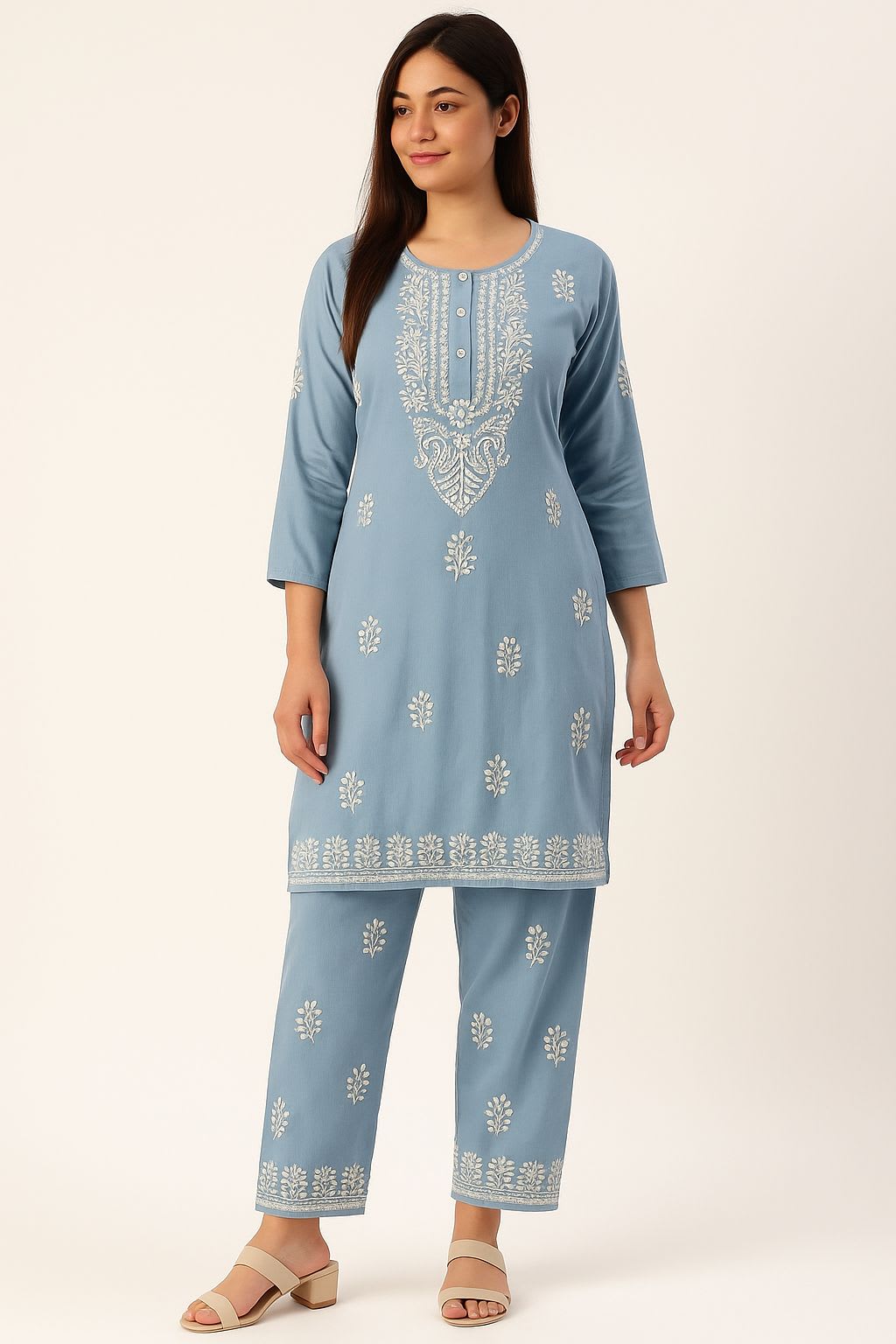 D SKY Premium Reyon Fabric cord-Sets With Beautifully Chikankari Embroidery Work