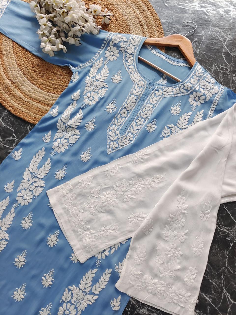 D SKY Rayon  Chikankari Kurta With Palazzo