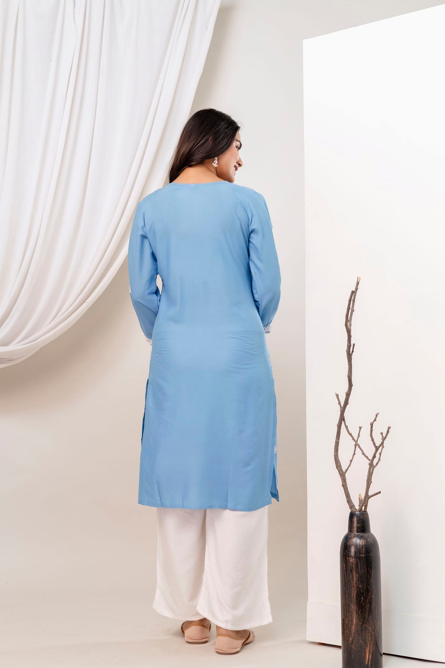 D SKY Women Embroidered Chikankari Modal Kurta Set