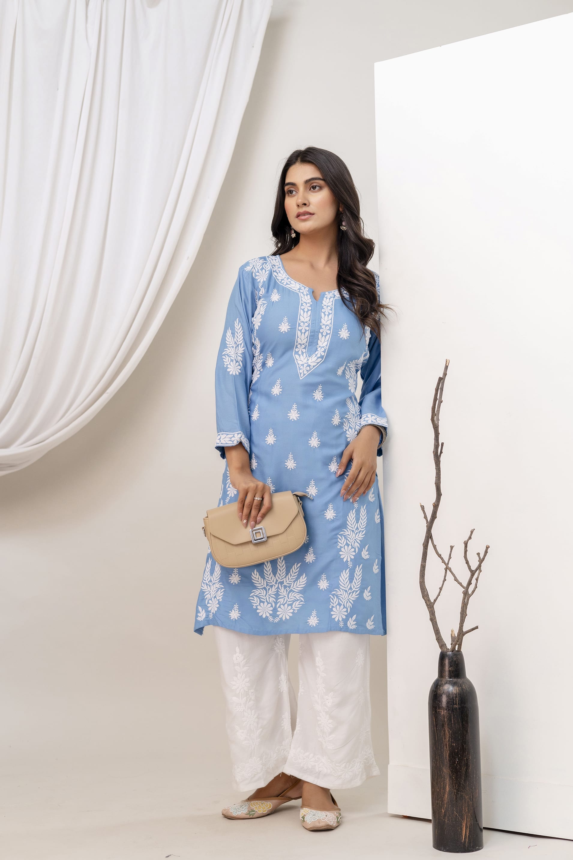 D SKY Women Embroidered Chikankari Modal Kurta Set