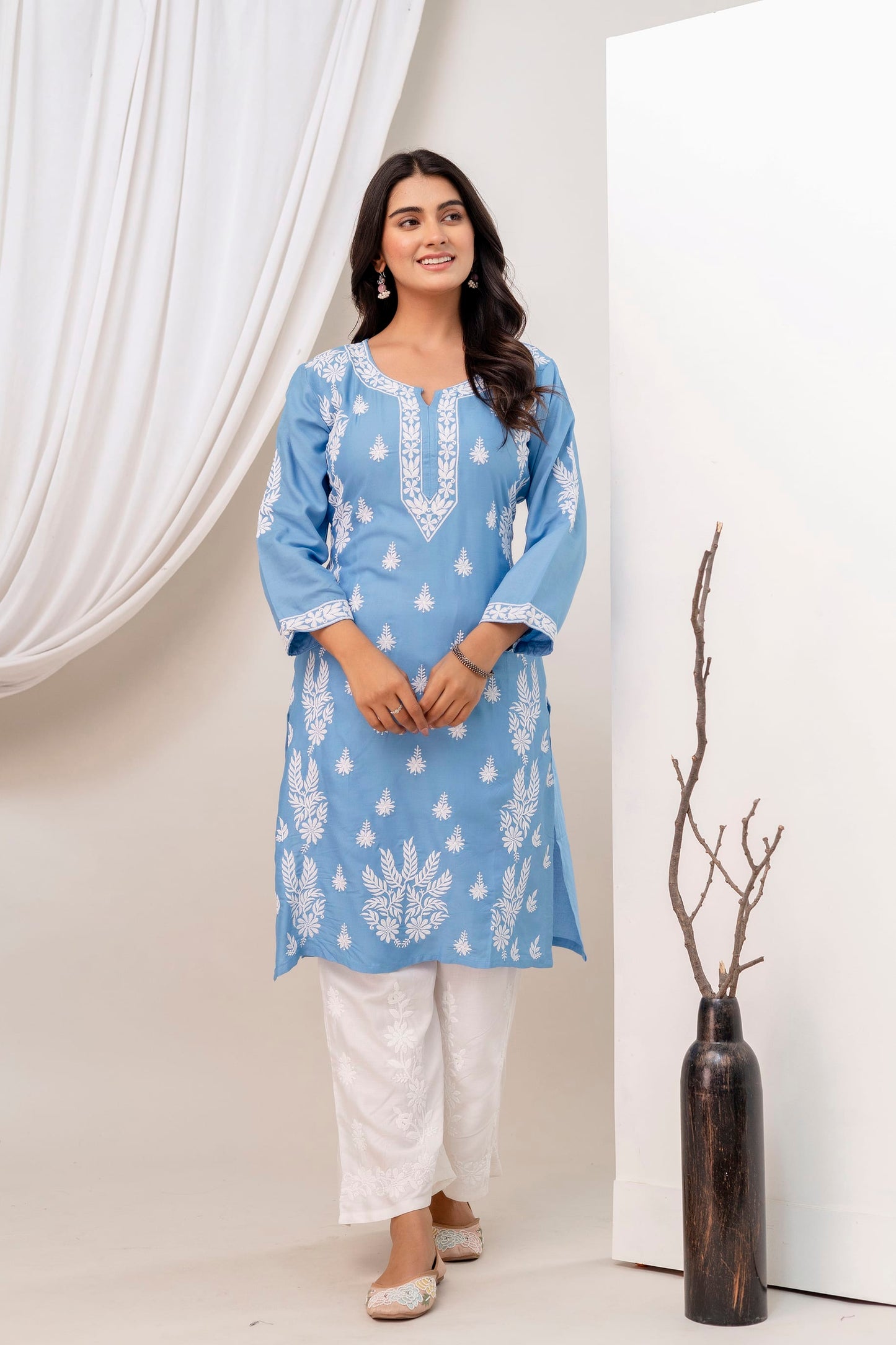 D SKY Women Embroidered Chikankari Modal Kurta Set