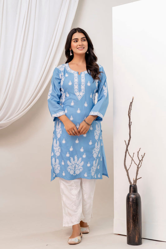 D SKY Women Embroidered Chikankari Modal Kurta Set