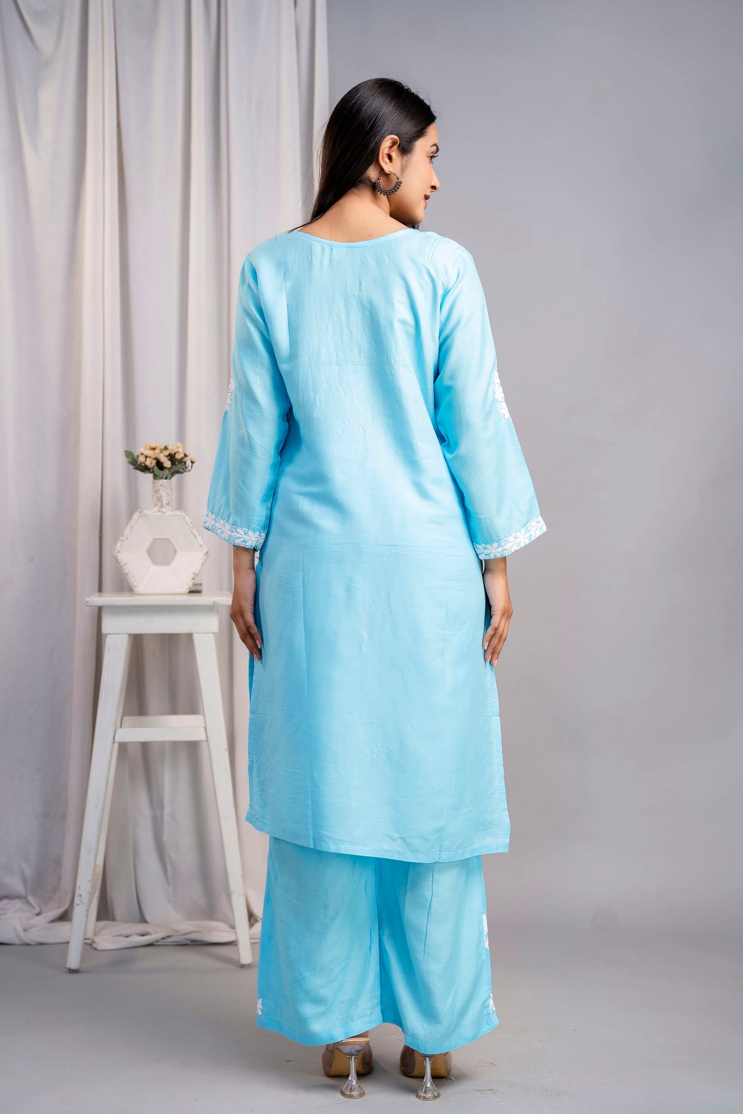 FIROJI Women's Exclusive Kurti & Palazzo Set on Pure Rayon Fabric Chikan Suit