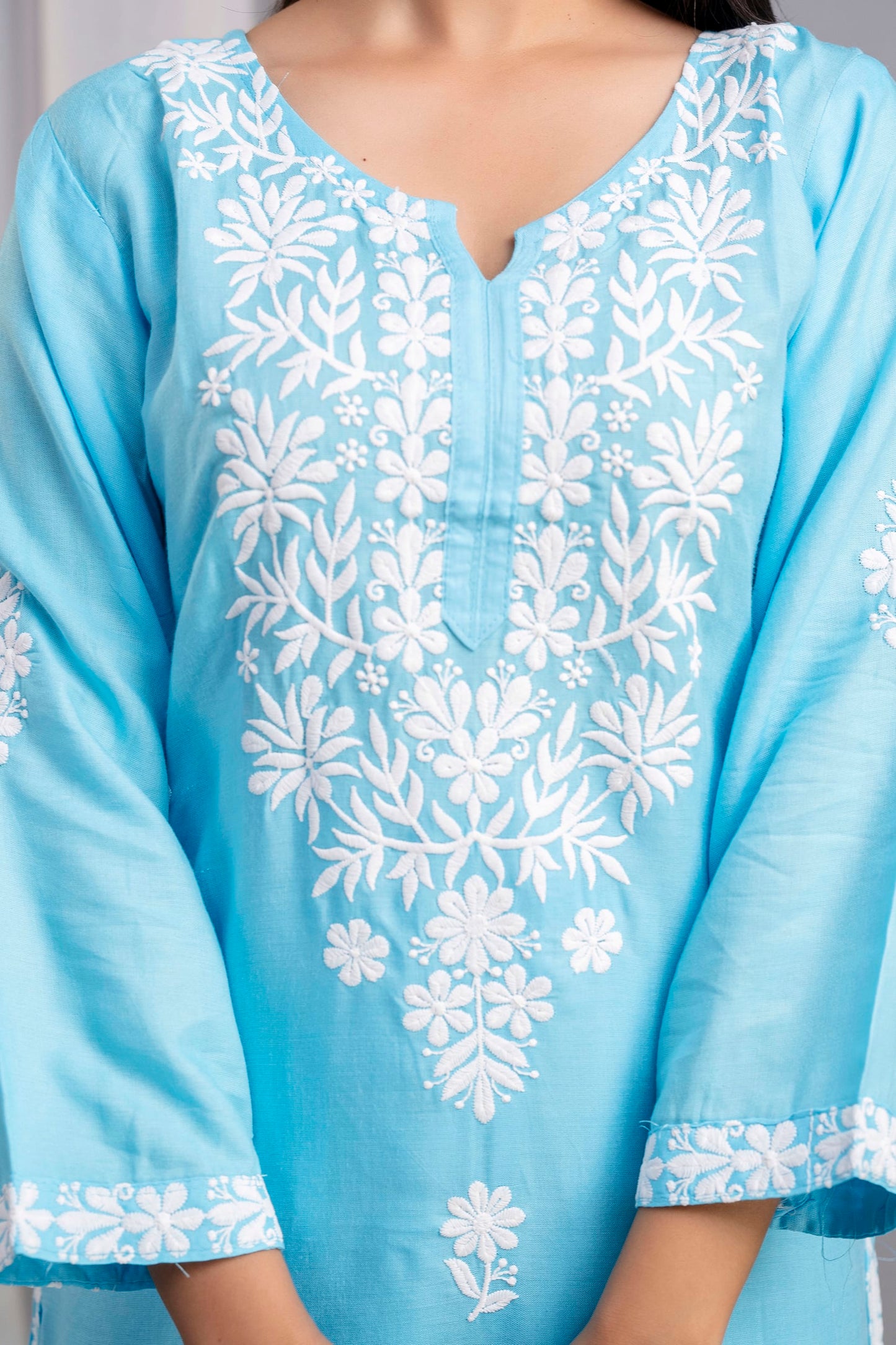 FIROJI Women's Exclusive Kurti & Palazzo Set on Pure Rayon Fabric Chikan Suit