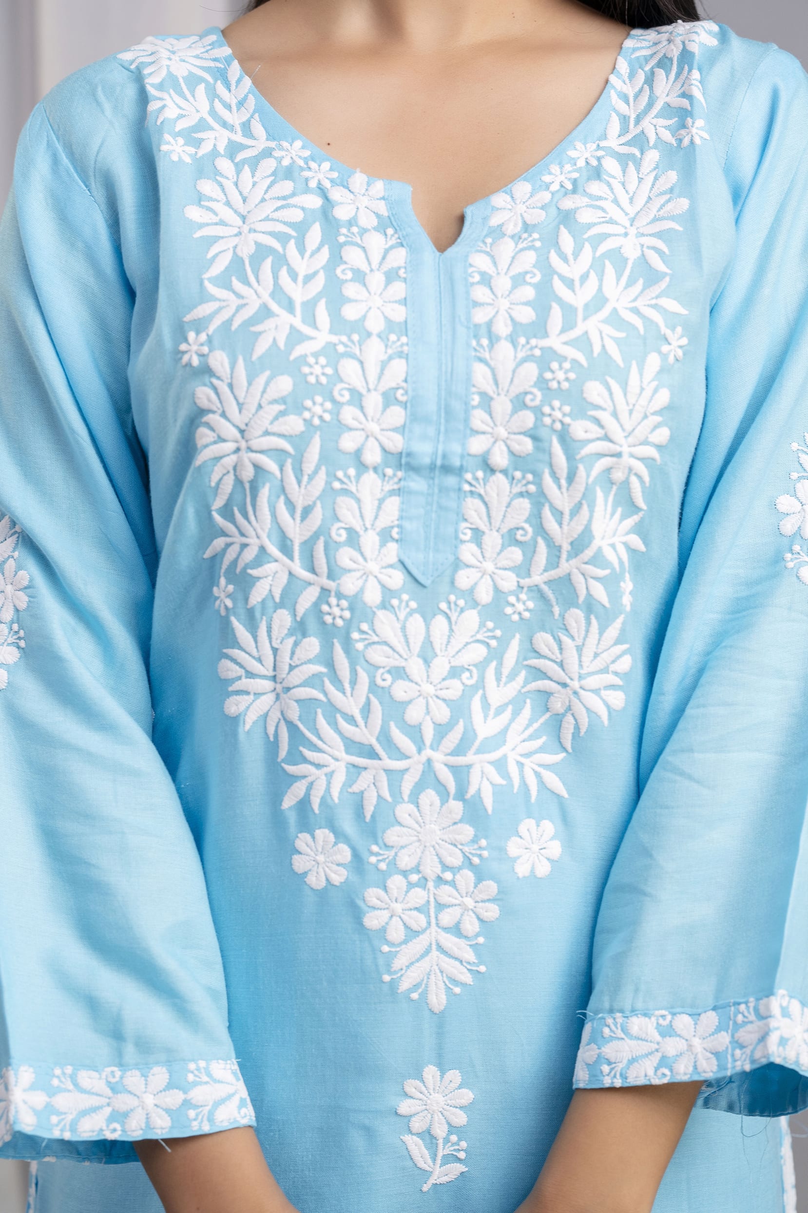 FIROJI Women's Exclusive Kurti & Palazzo Set on Pure Rayon Fabric Chikan Suit