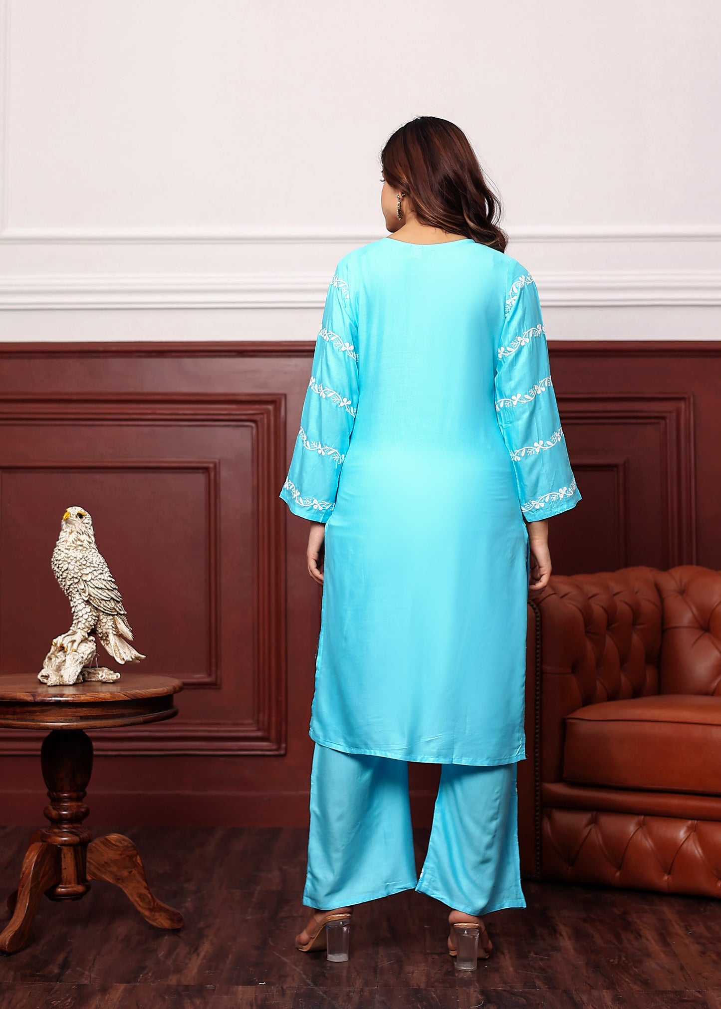 FIROJI Women's rayon chikankari work straight kurta palazzo set for women