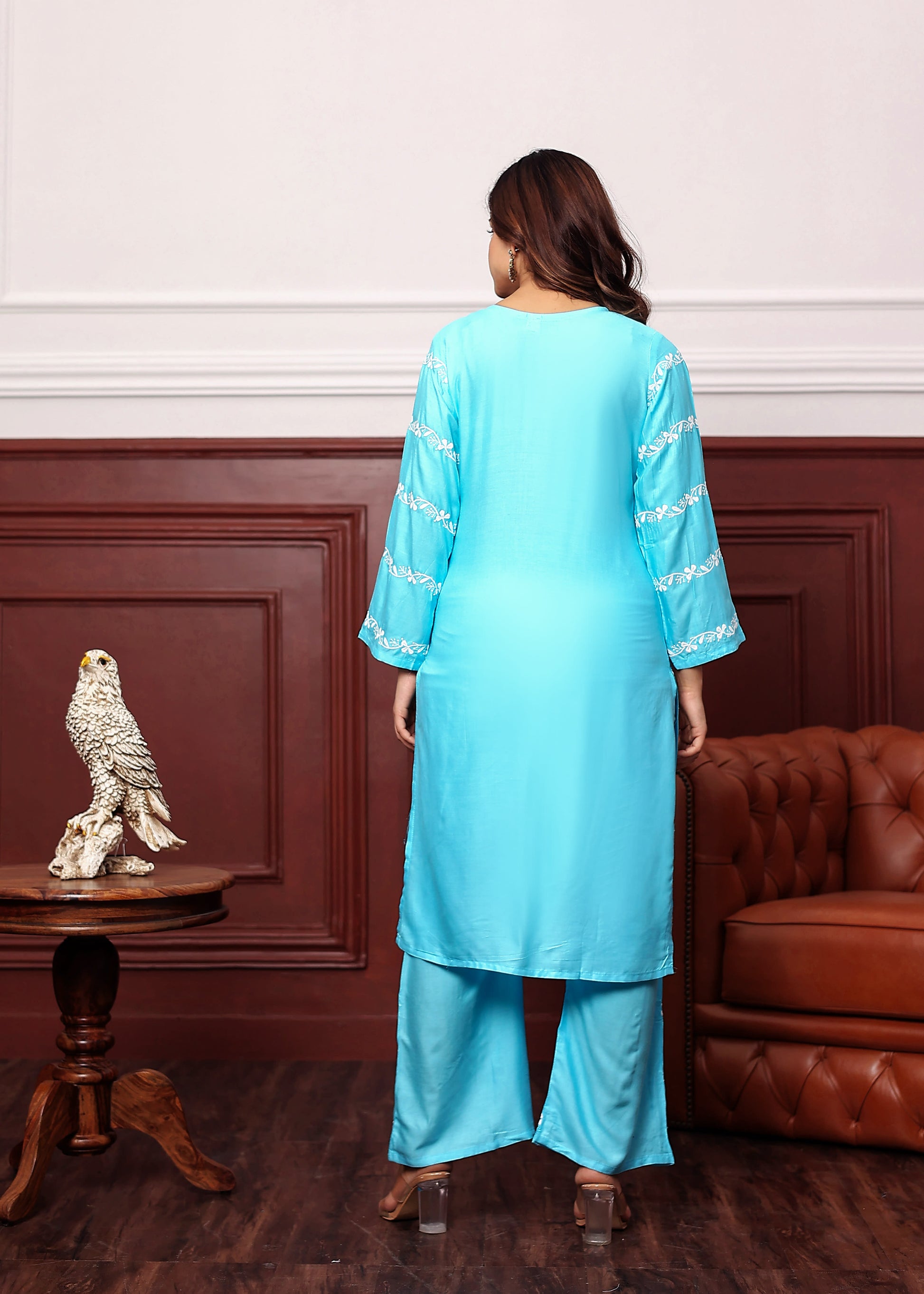 FIROJI Women's rayon chikankari work straight kurta palazzo set for women