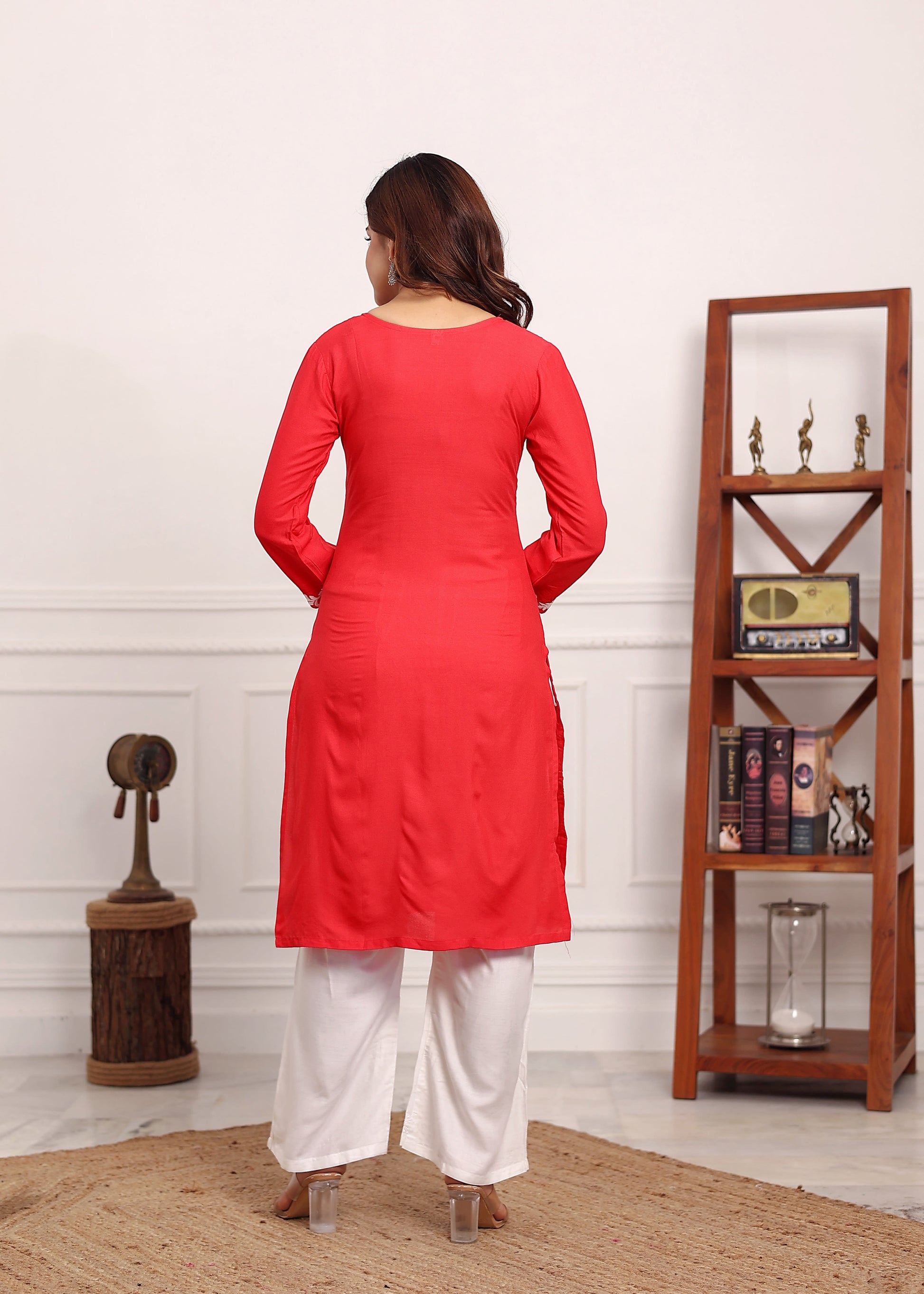 GAJARI Chikan Kurta for Women Rayon Straight Chikankari Kurti And White Plazo Set