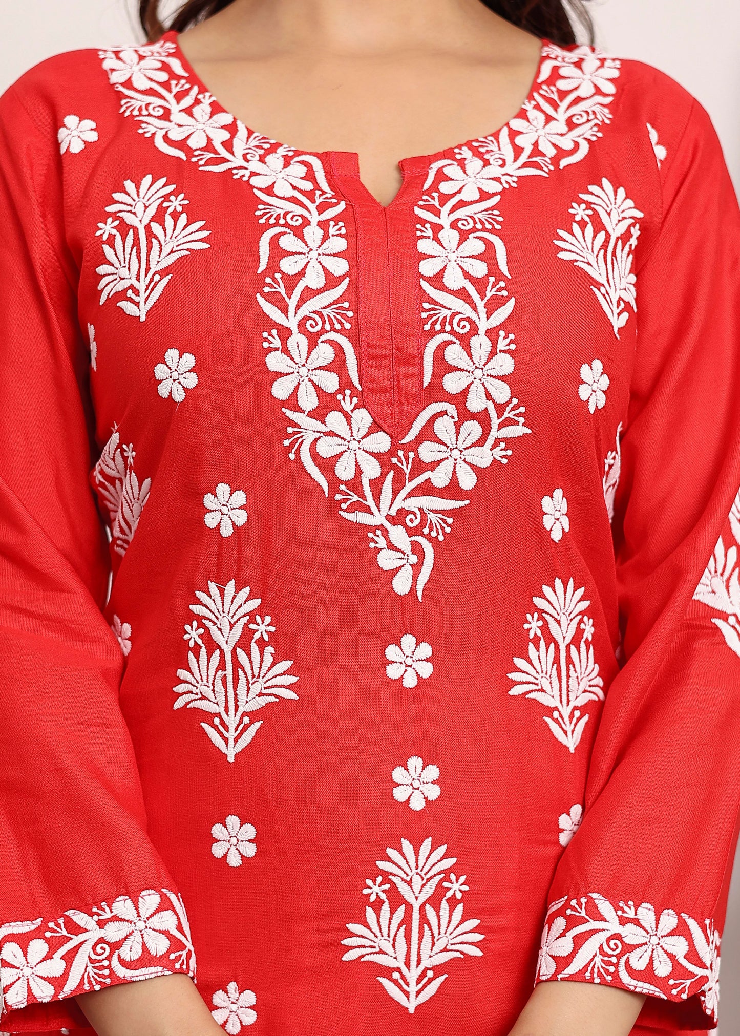 GAJARI Embroidered Chikan Kurta with plazzo ethnic Indian wear- Chikankari Work