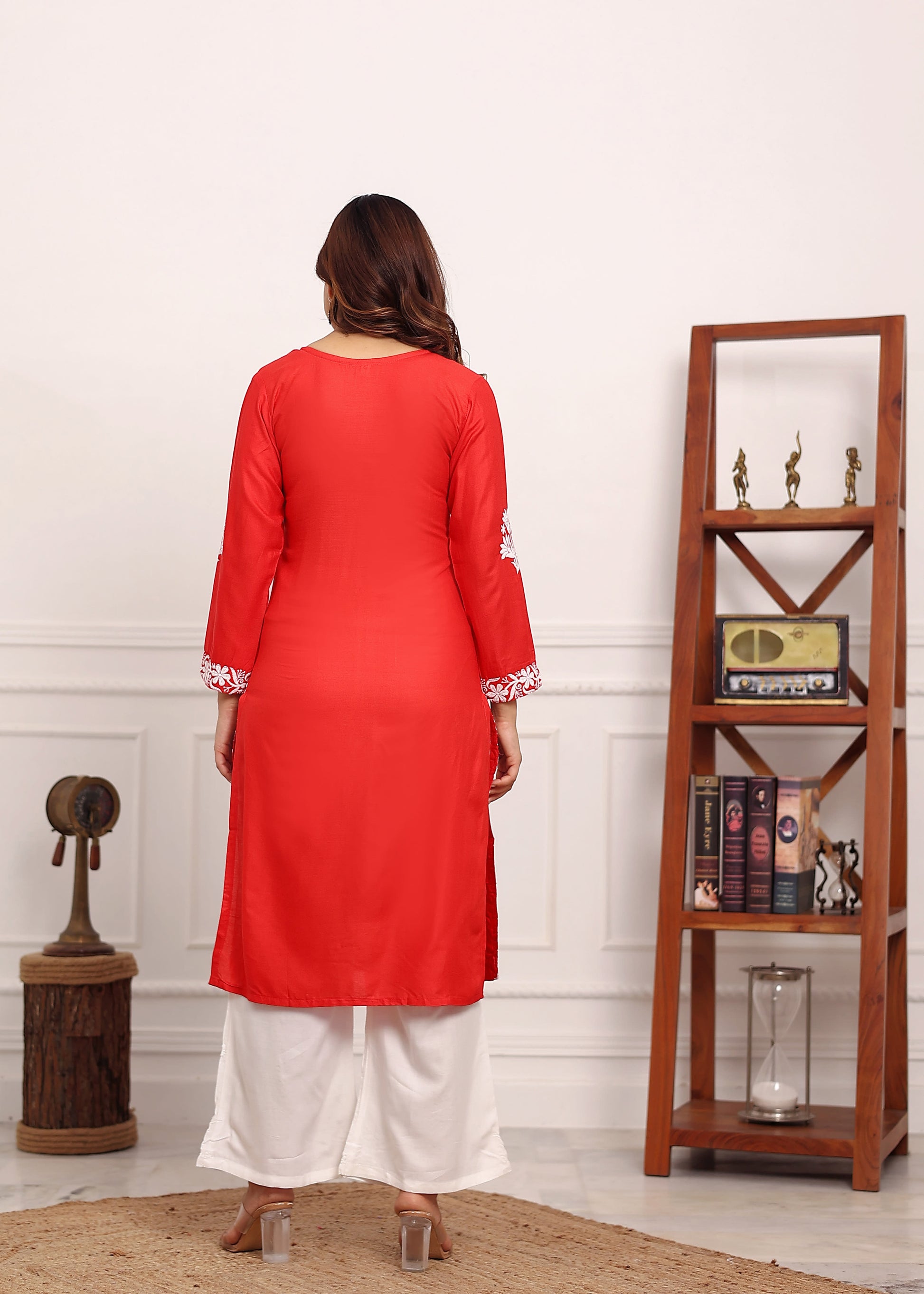 GAJARI Embroidered Chikan Kurta with plazzo ethnic Indian wear- Chikankari Work